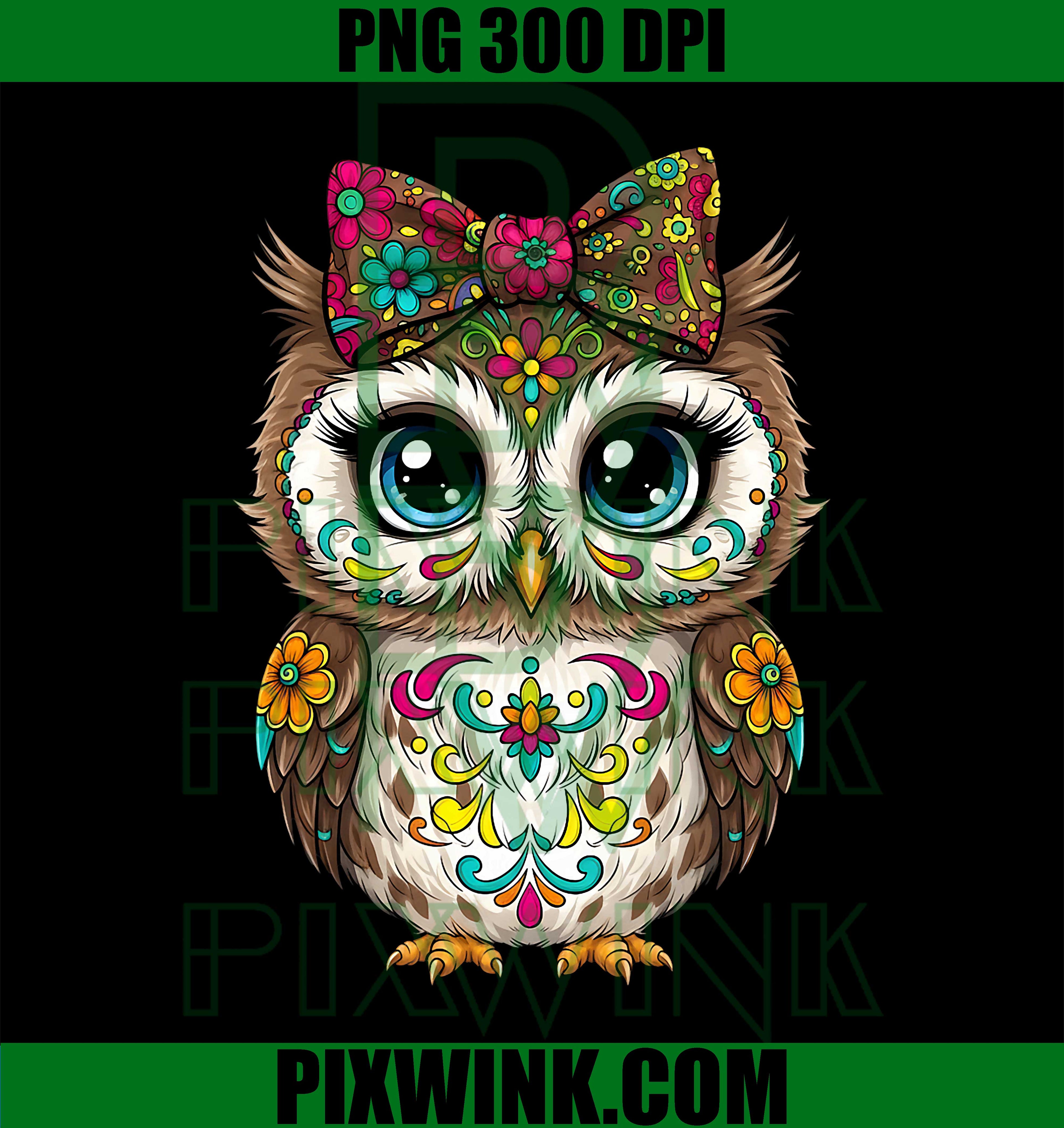 Cute Floral Owl Chibi Forest Folk Art Character Design PNG