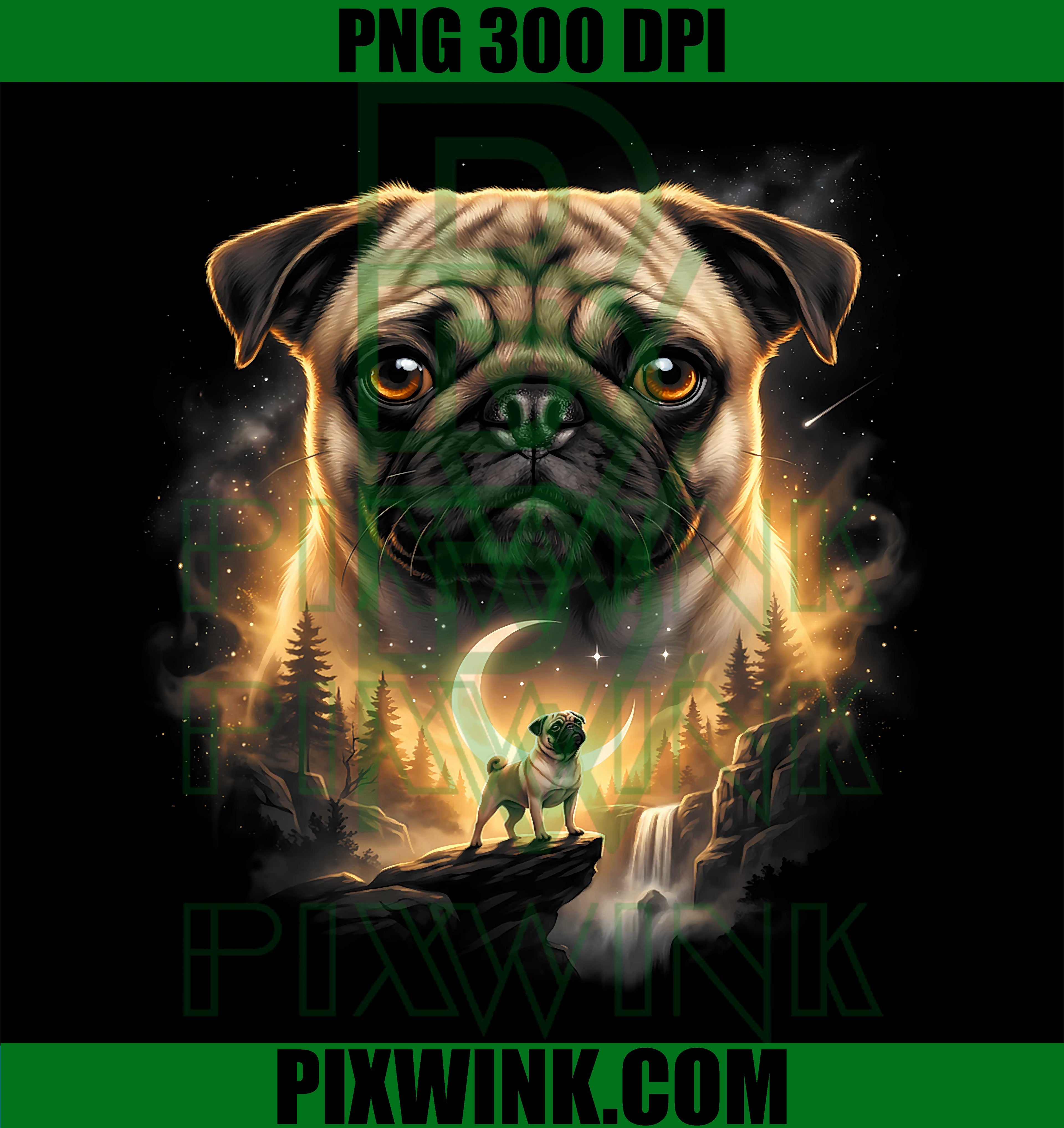 Pug Moon PNG, Fantasy Pug PNG, Howling Pug PNG