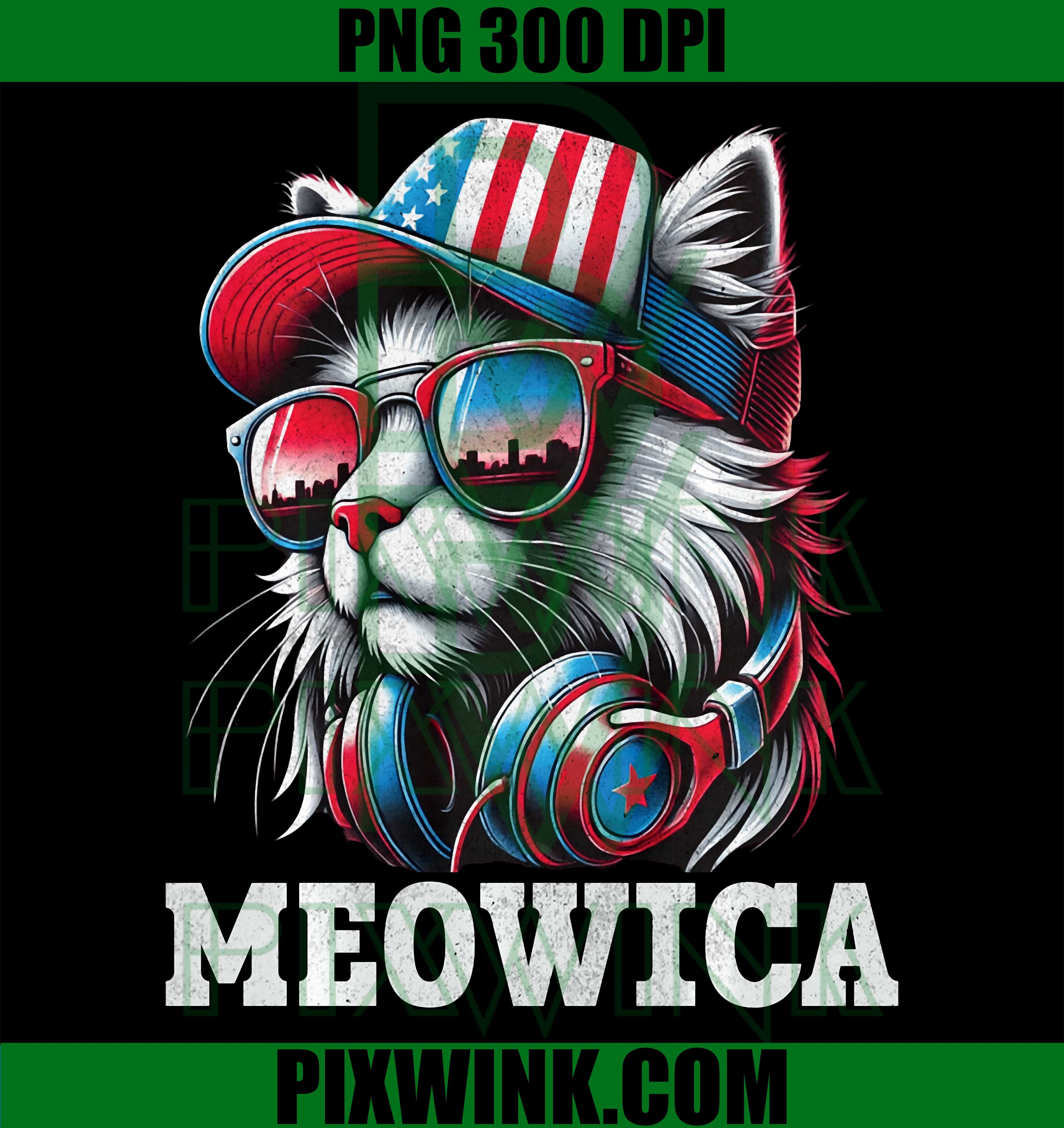 Meowica 4th Of July Cat PNG, USA Flag Men Boys Vintage Funny PNG