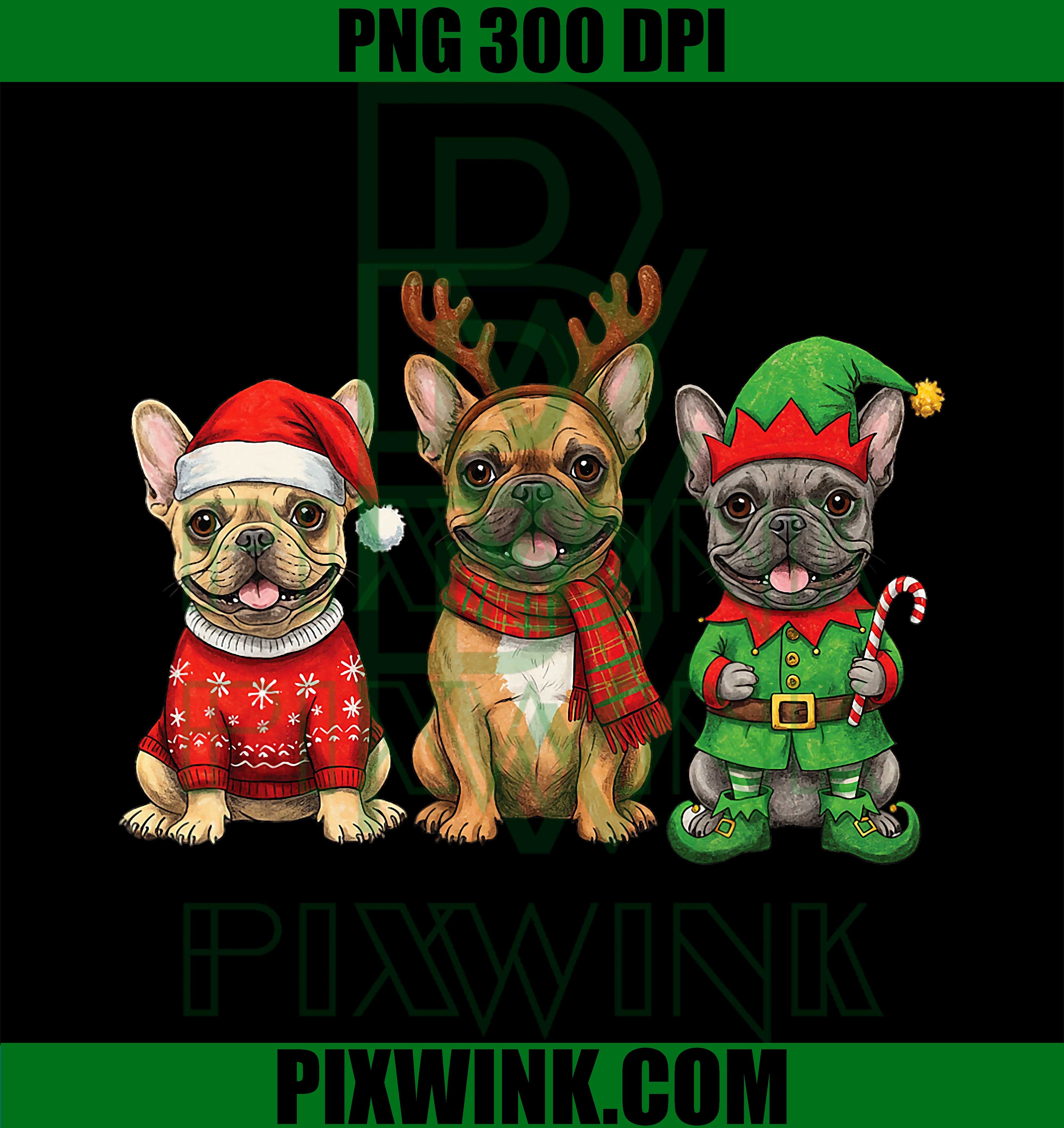 French Bulldog Christmas Lights Reindeer Santa Dog Lovers PNG