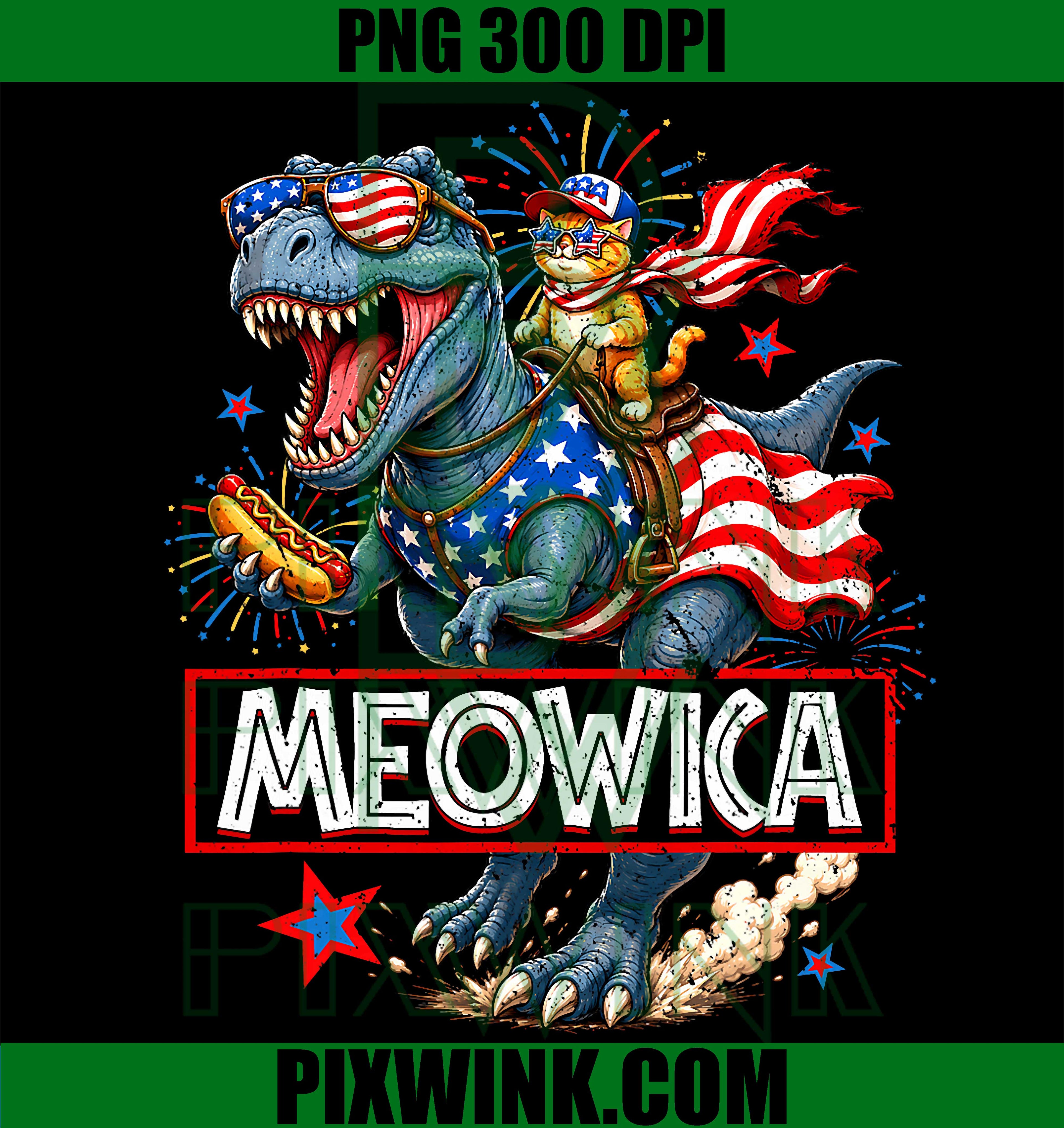 Meowica Cat Dinosaur TRex PNG, 4th Of July Patriotic PNG