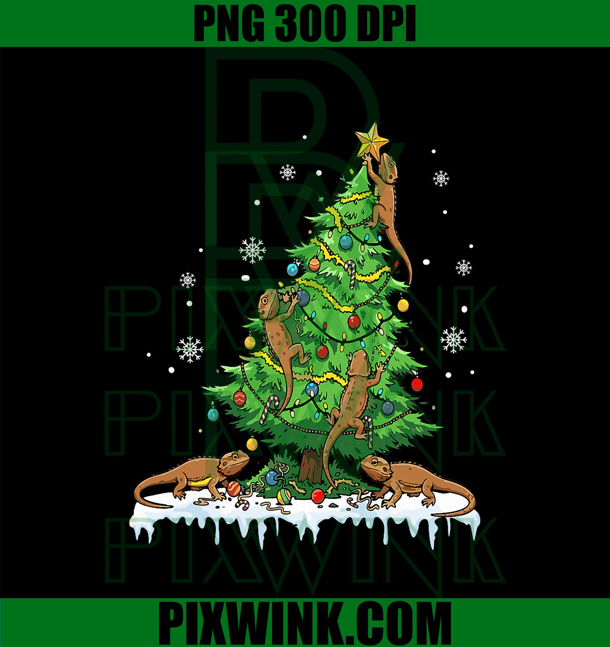 Group Bearded Dragon On Xmas Tree Damage Cute Animal Lover PNG
