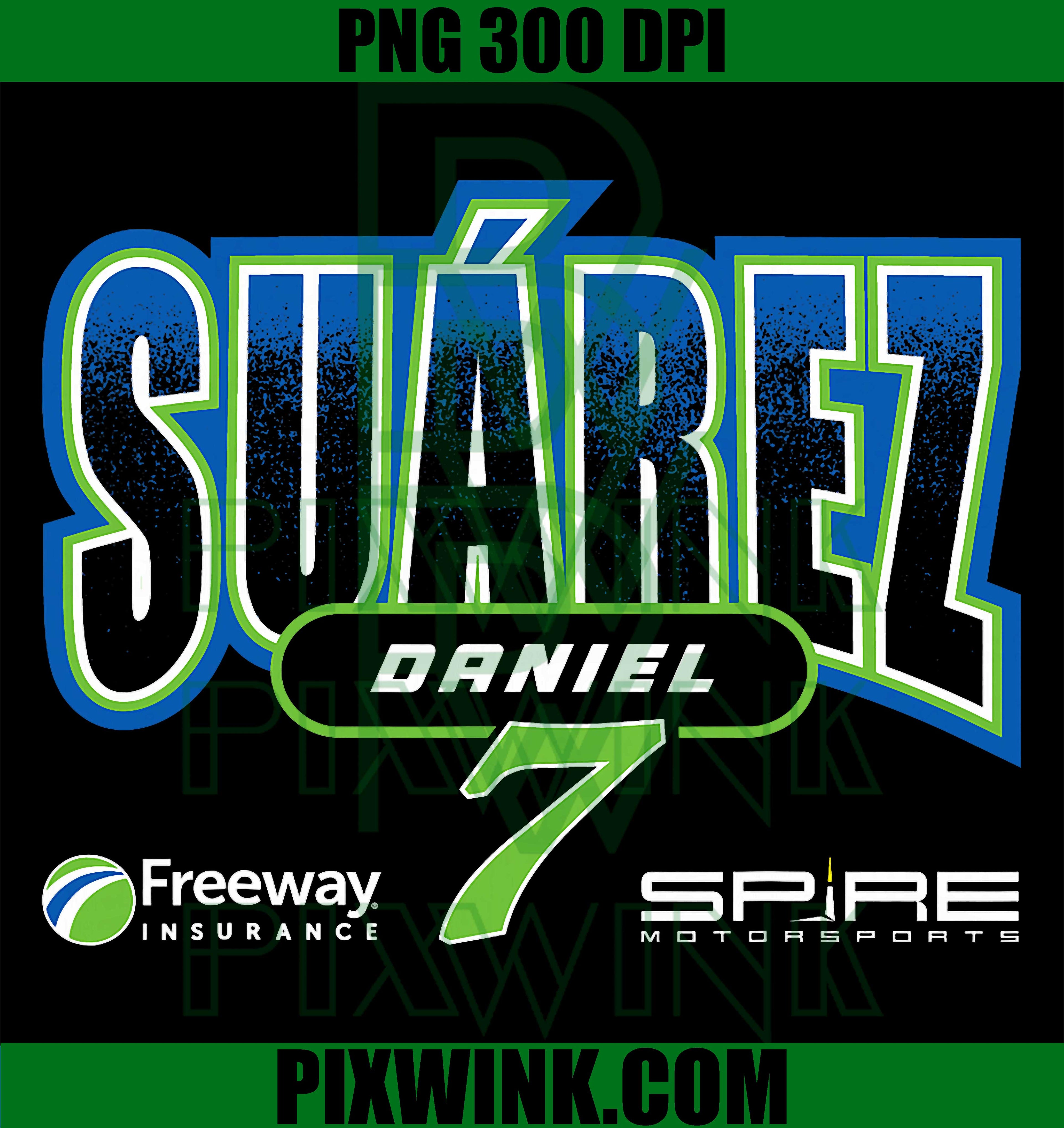 Daniel Suarez PNG, Spire Arched Text PNG NASCAR Racing Design