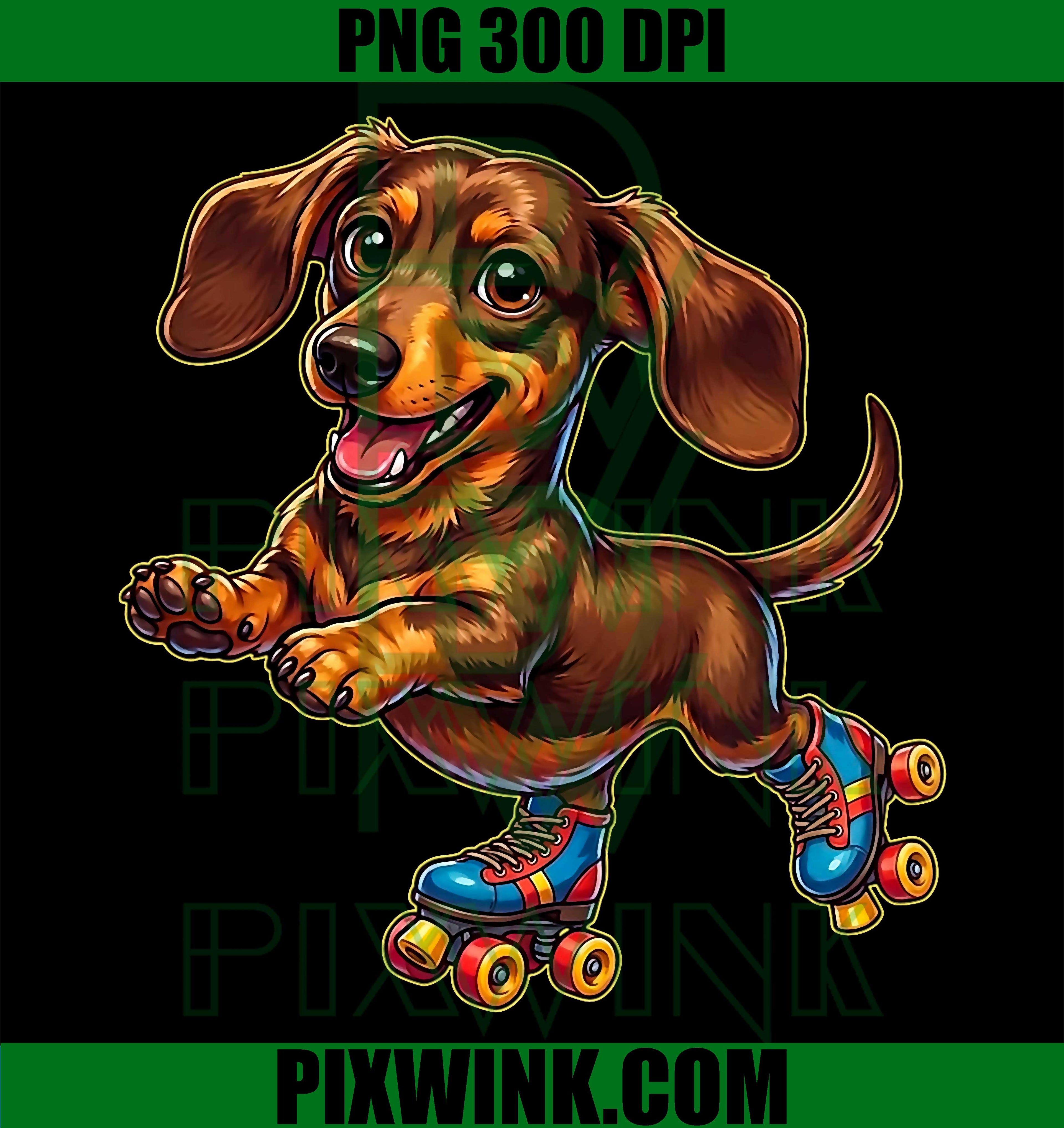 Funny Dachshund on Roller Skates, Cute Wiener Dog Skater PNG