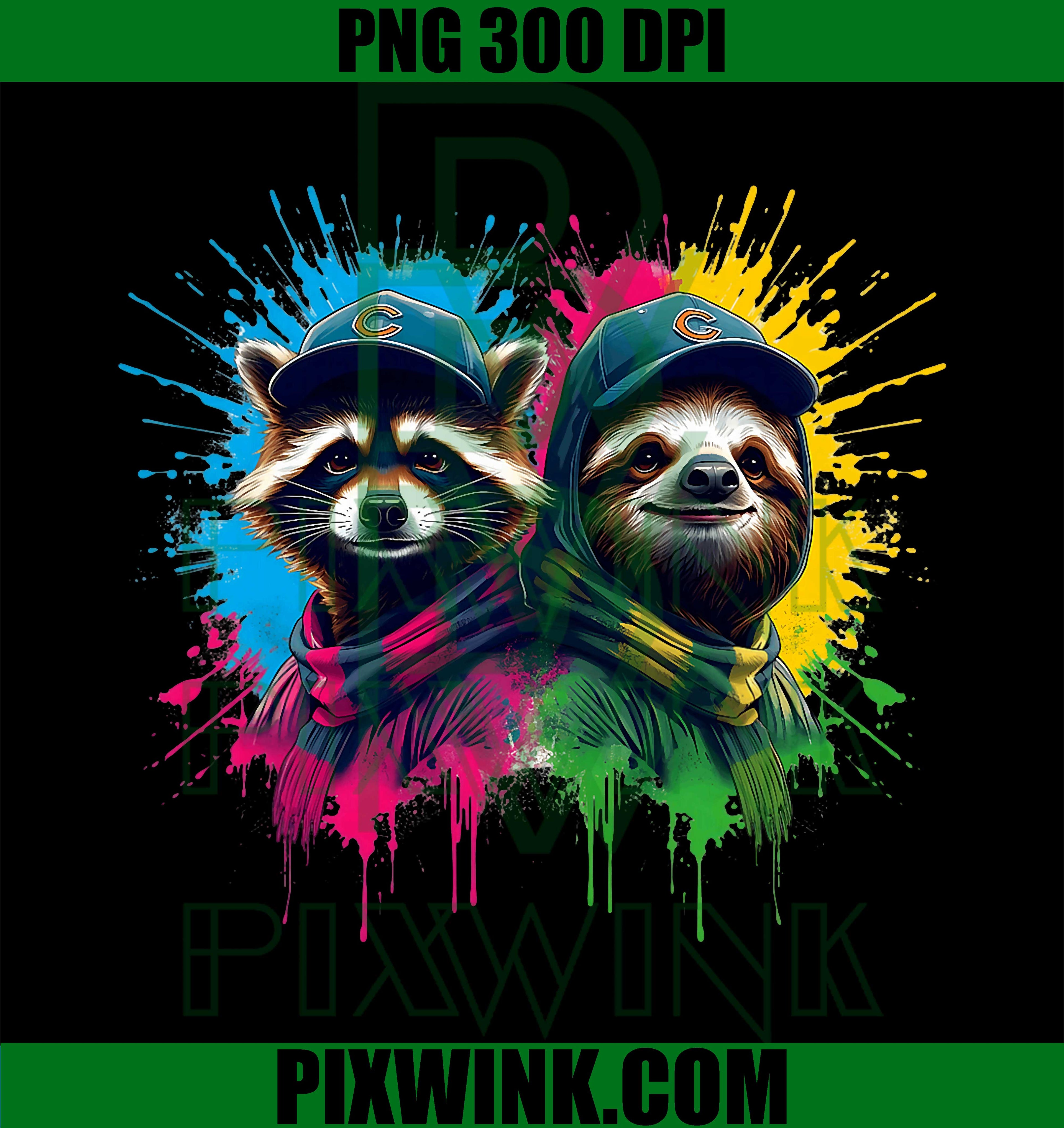 Raccoon Sloth Baseball Animal PNG, Cute Sport Motif Art Design