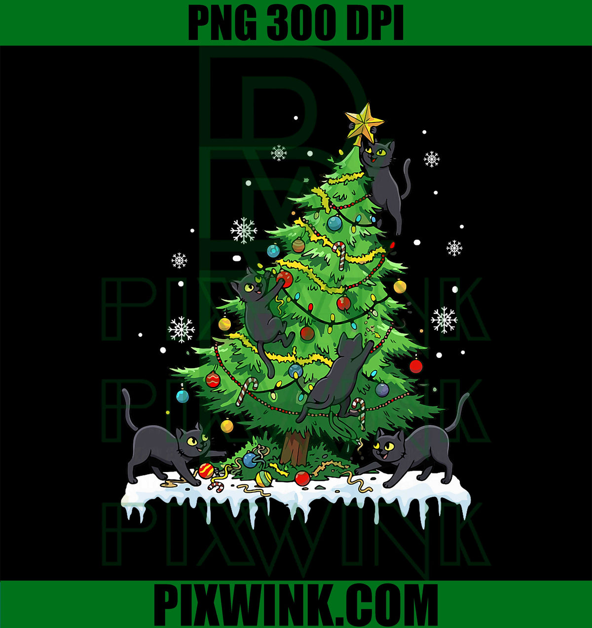 Group Cat On Xmas Tree Damage Matching Animal Lover PNG