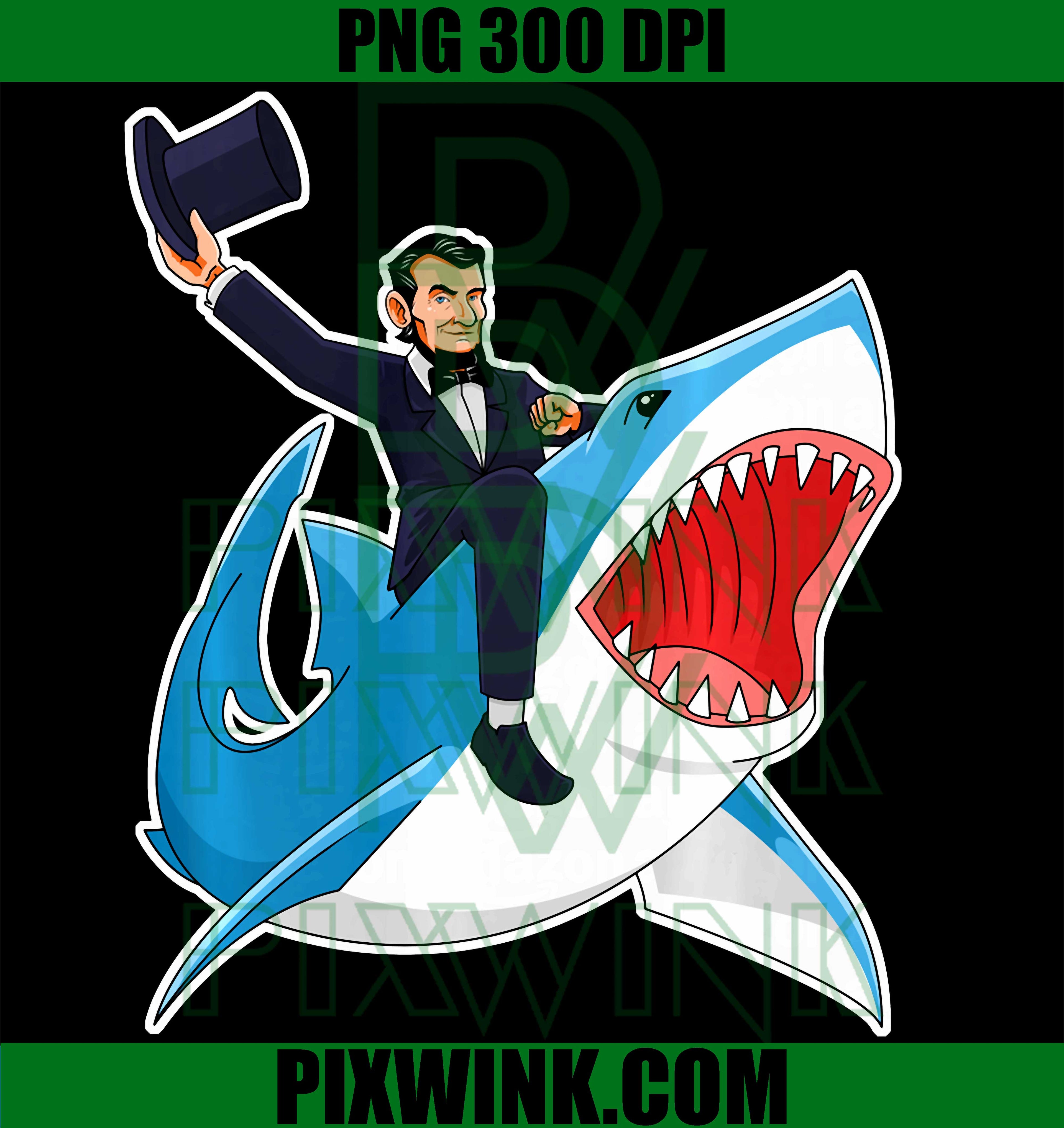 Abraham Lincoln Riding Shark PNG, 4th Of July Abe Graphic PNG