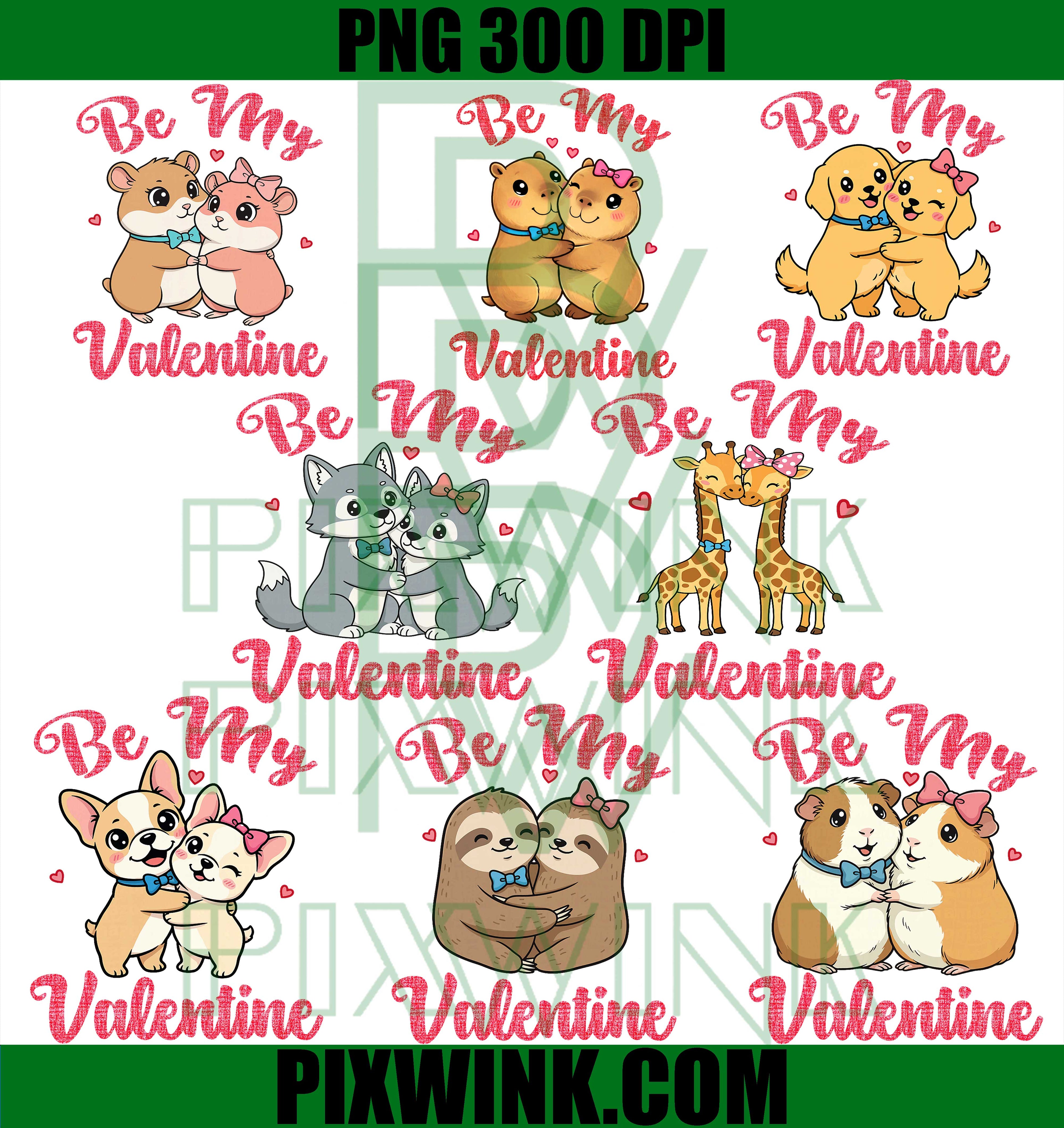 Be My Valentine Cute Animal PNG Bundle, Valentine Love Animals PNG