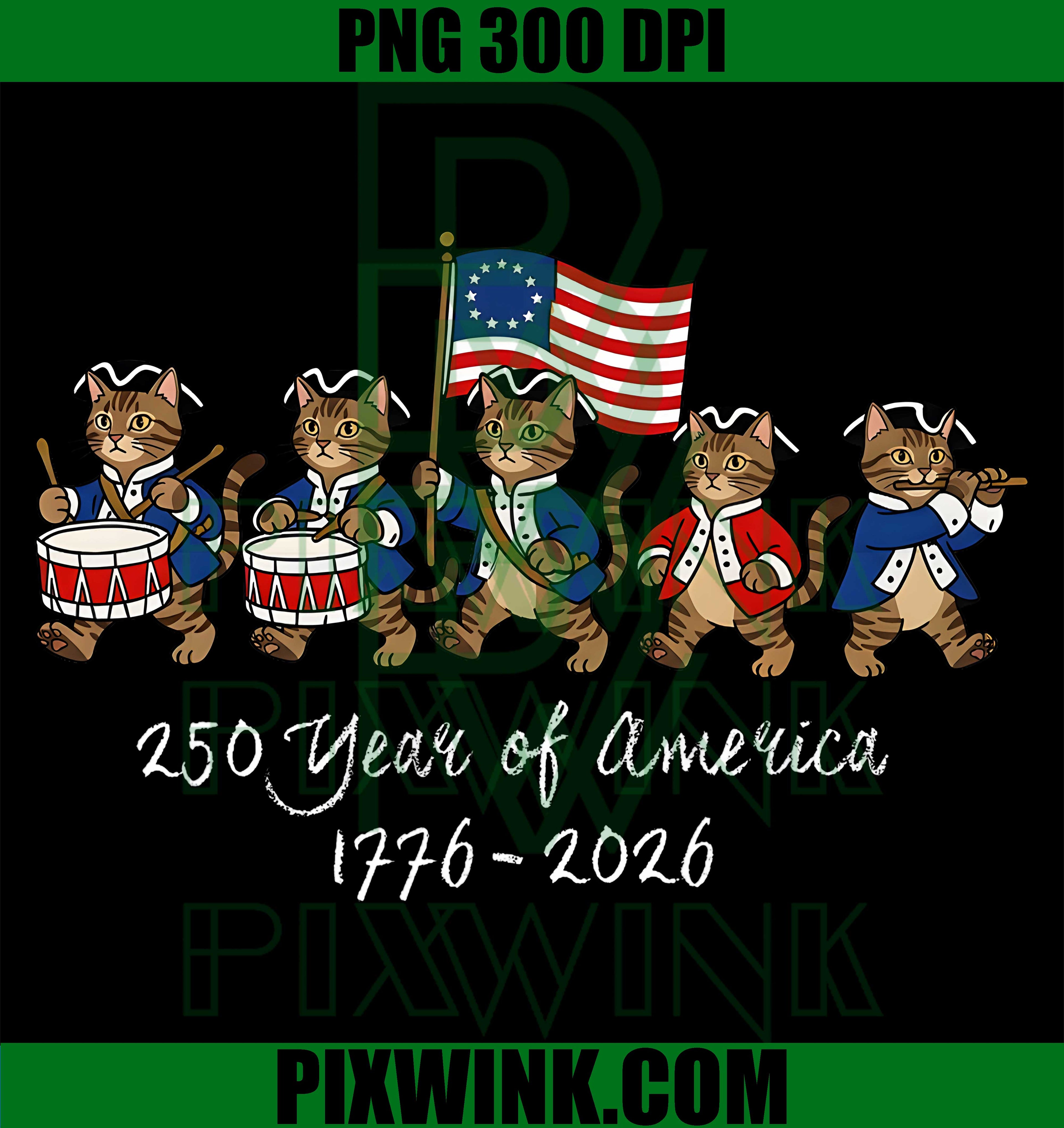 Patriotic Cat Lover PNG, 250 Years of America Cats PNG Digital Art