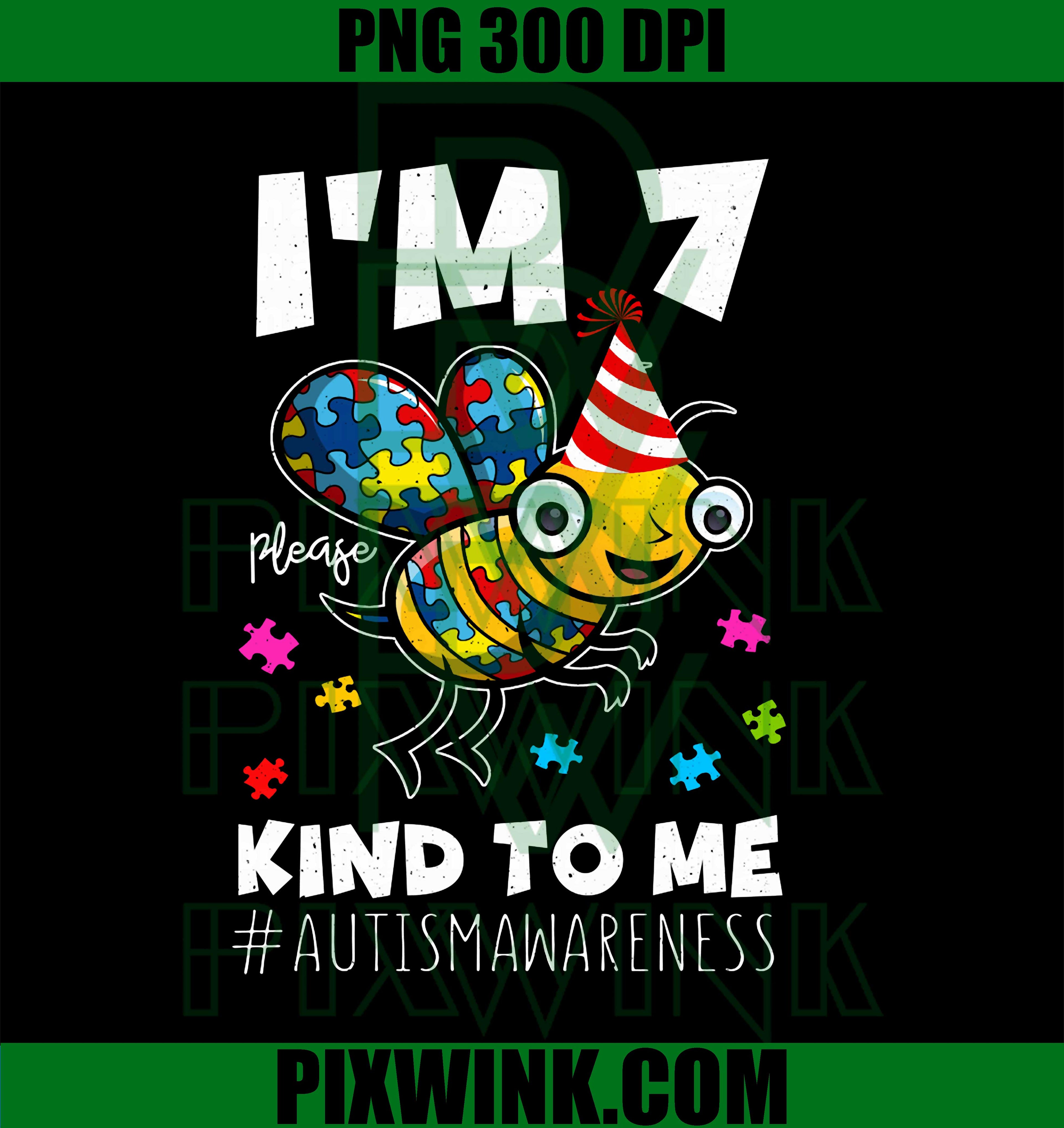 Age 7 Autism Awareness PNG, Bee Puzzle Kind April Graphic PNG