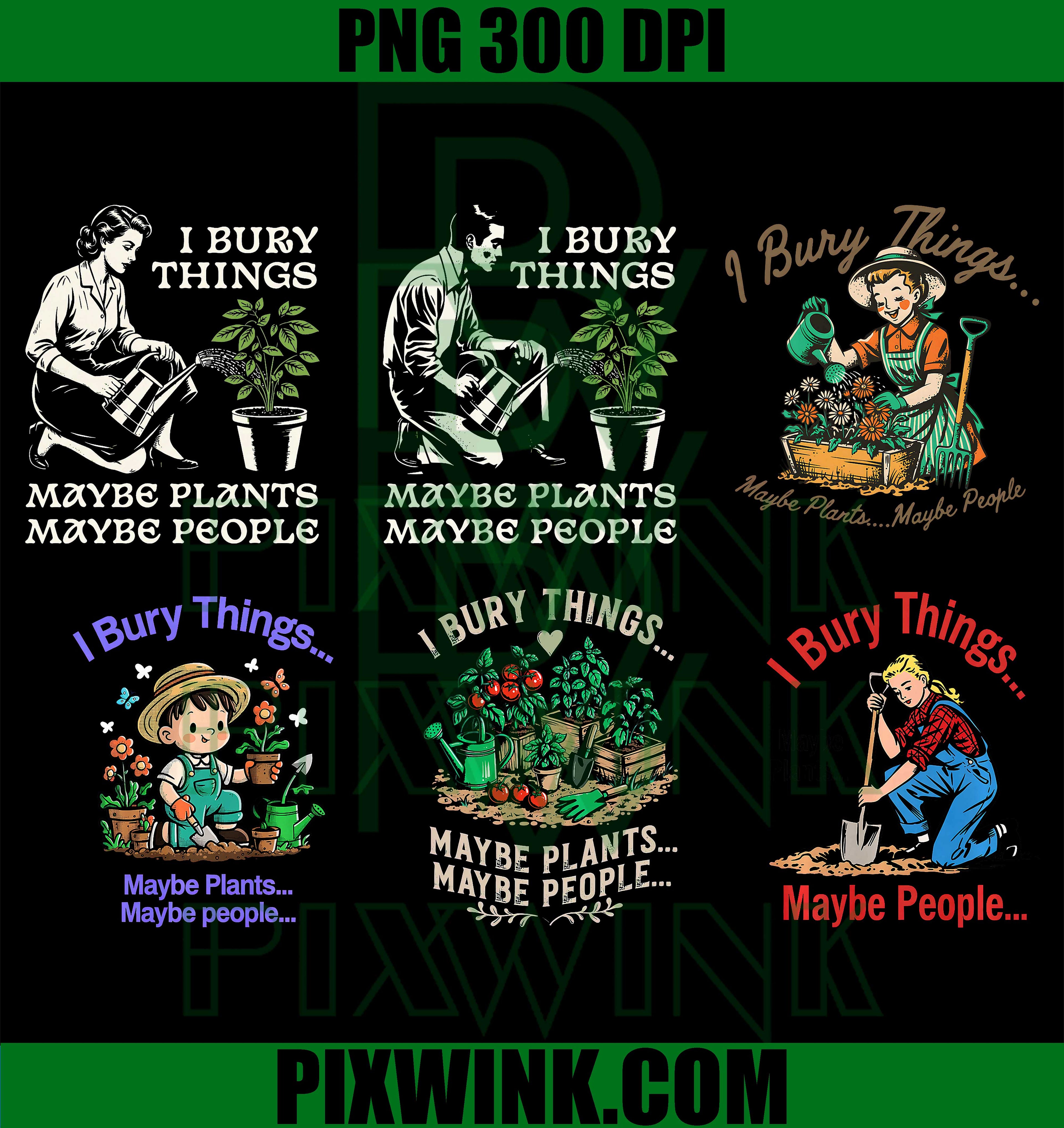 
I Bury Things People Bundle PNG, Retro Gardening People PNG, Person PNG