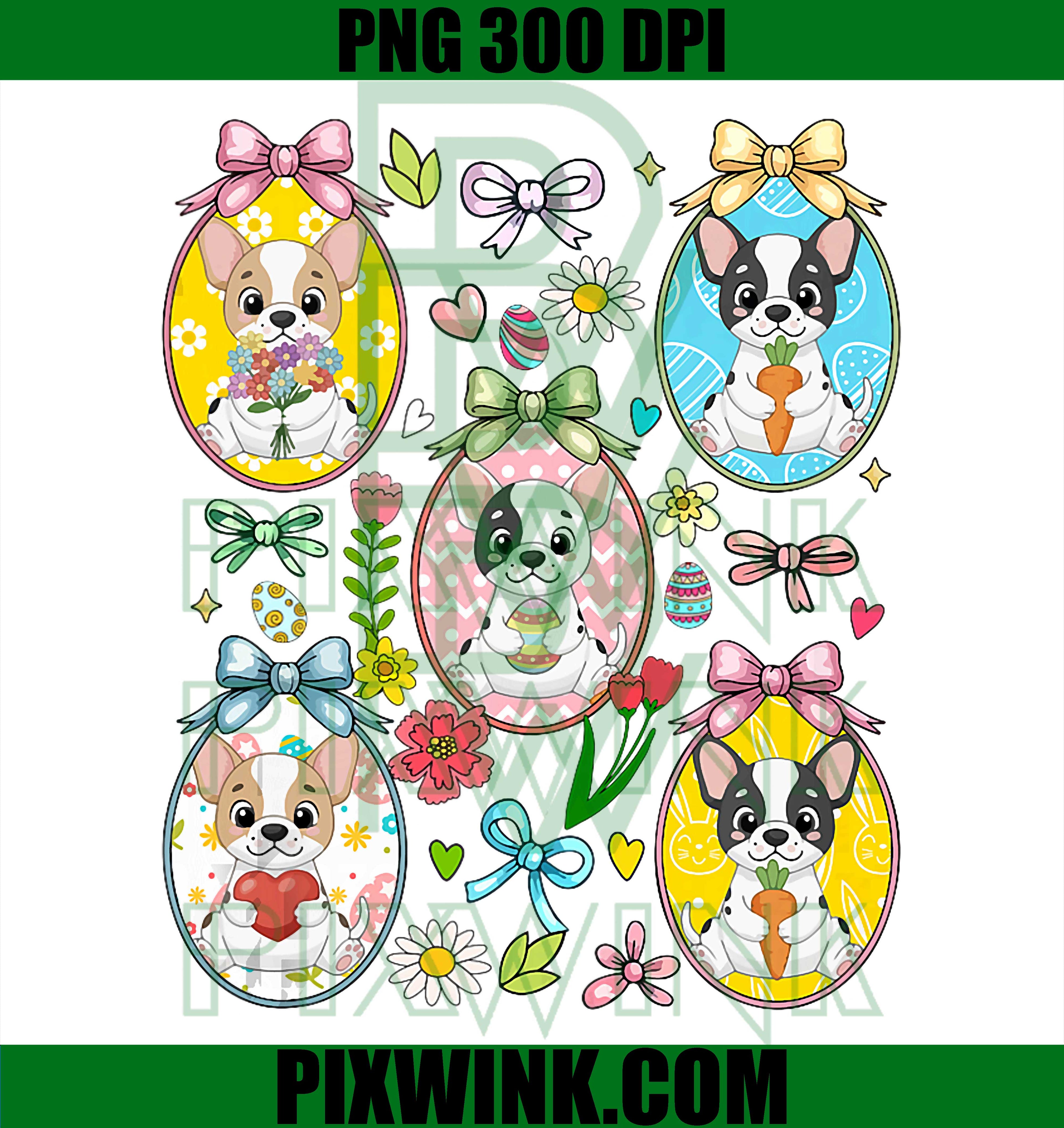 French Bulldog Eggs PNG, Easter Dog Collection PNG, Colorful Easter Dogs PNG