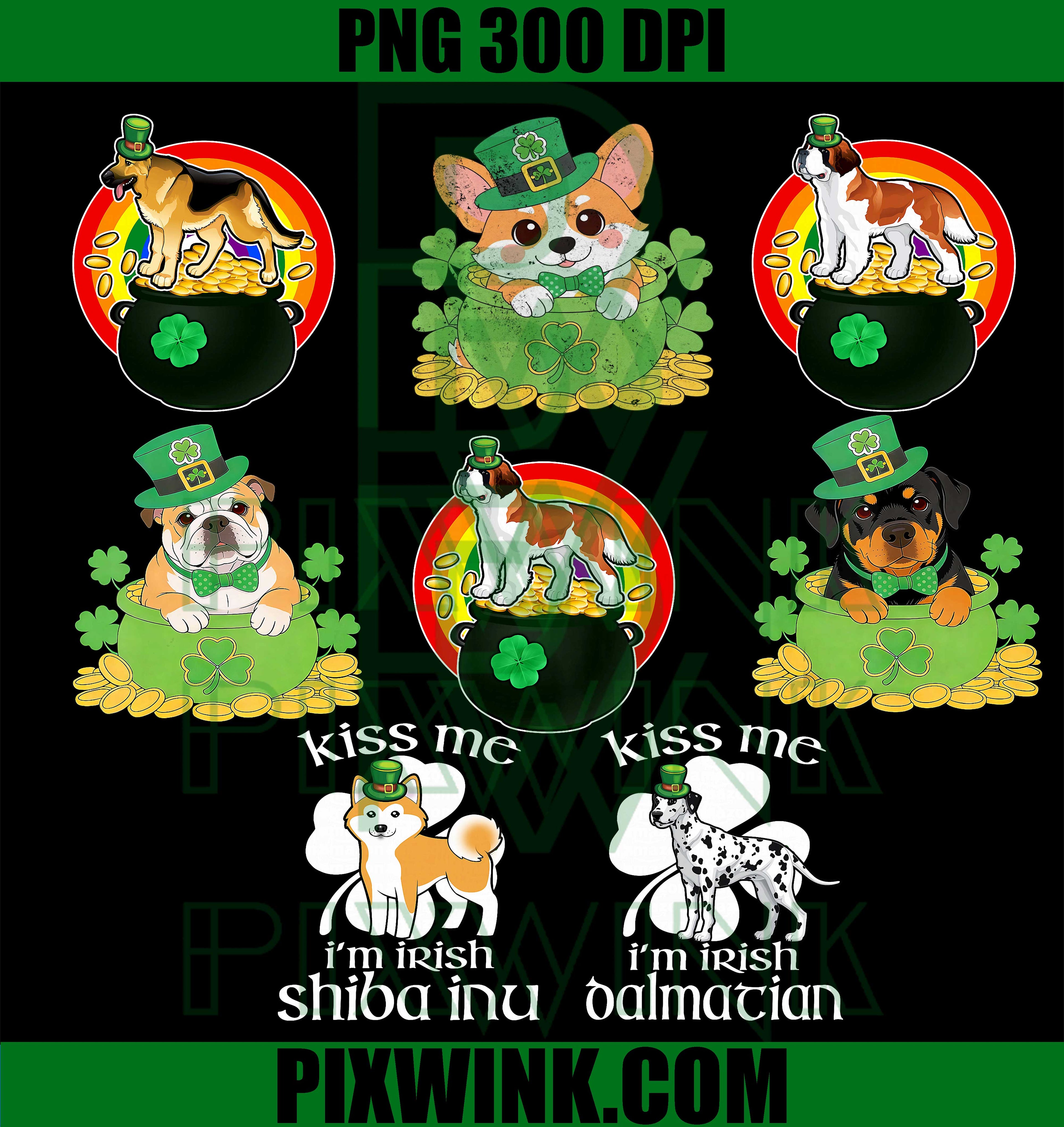 St Patrick’s Day Dog PNG Bundle, Lucky Dog PNG