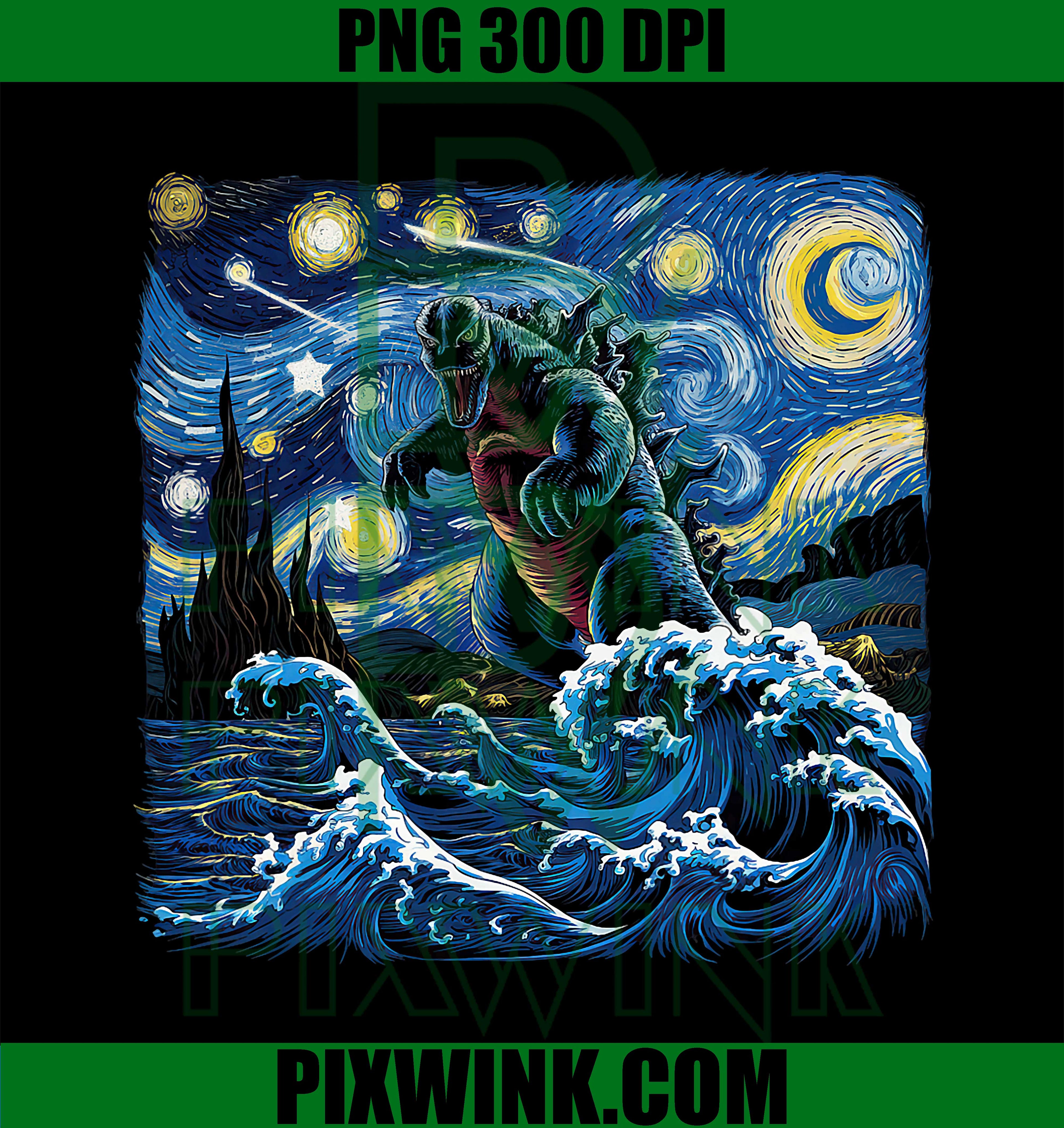 Kaiju, Japanese Monster Van Gogh Starry Night Vintage PNG