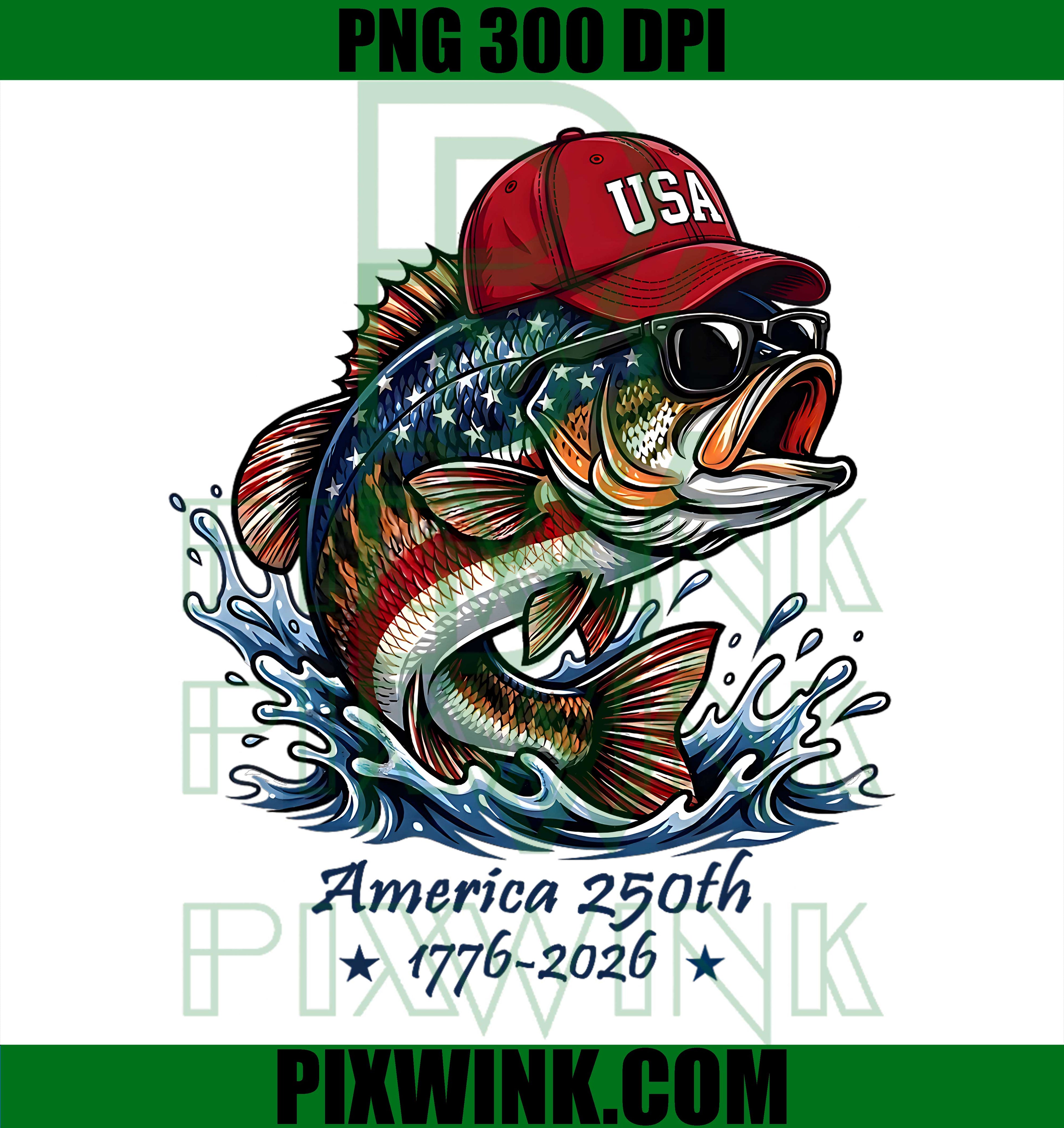 250 America Fishing USA Flag PNG, 1776 2026 Patriotic Angler PNG