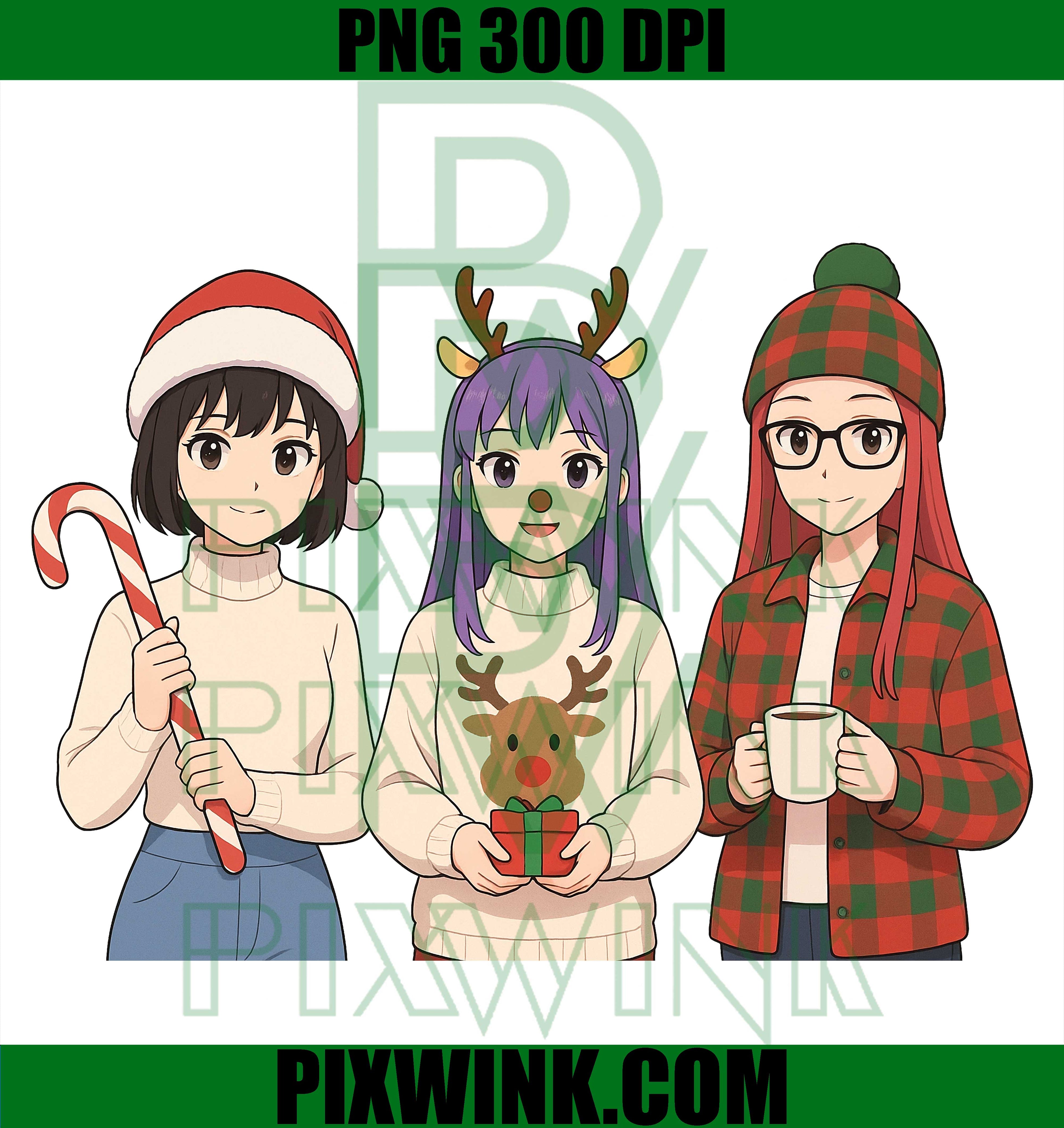 HunTrix Christmas Reindeer Girls PNG, K-Pop Demon Hunter Inspired Chibi PNG