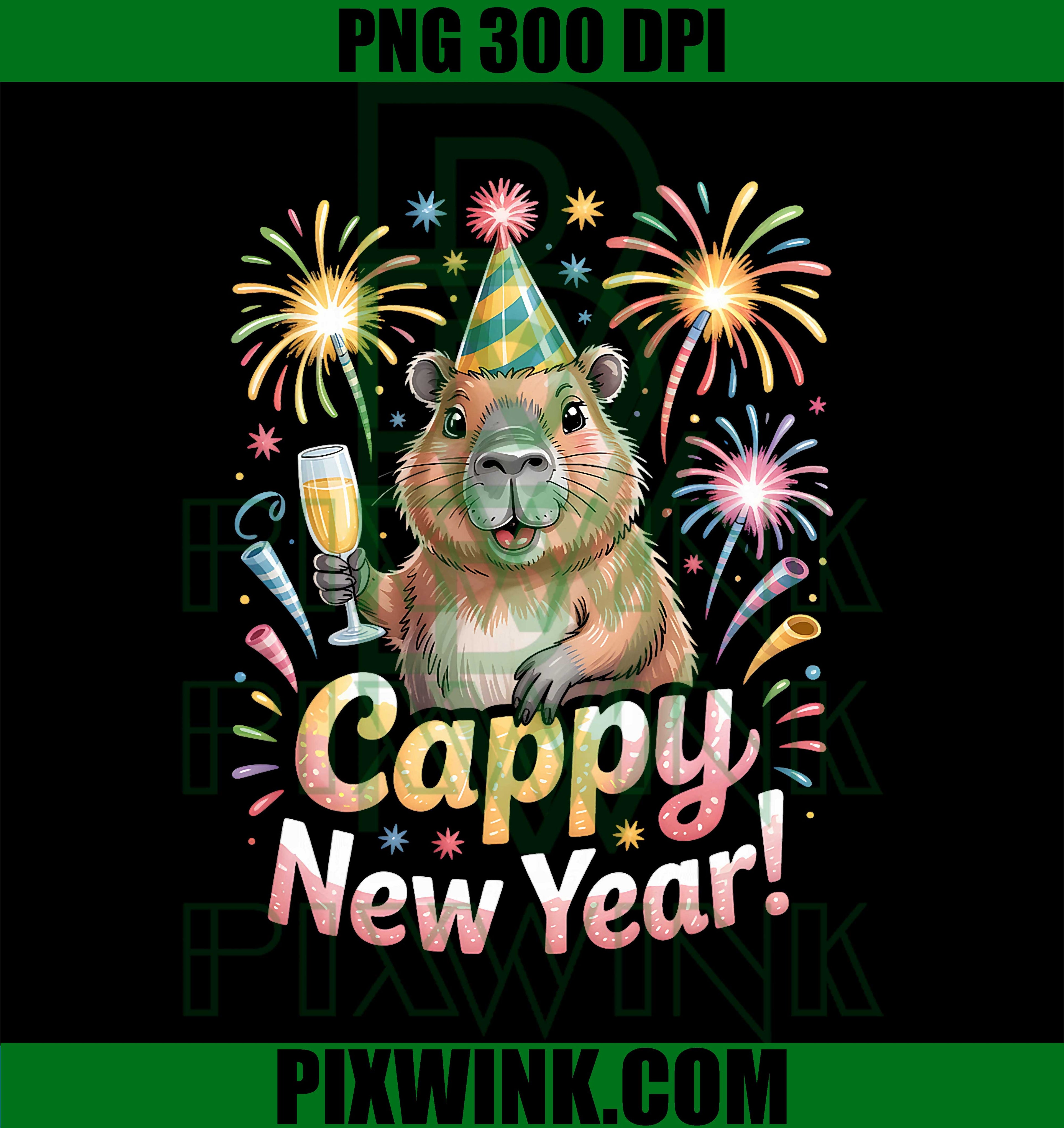 Cappy New Year, Funny Capybara Party Design PNG