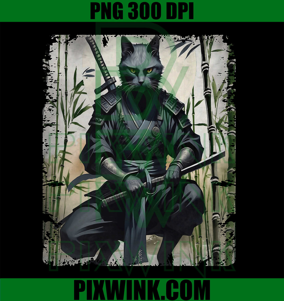 Samurai Cat Graphic Warrior Vintage Japanese Art Anime PNG
