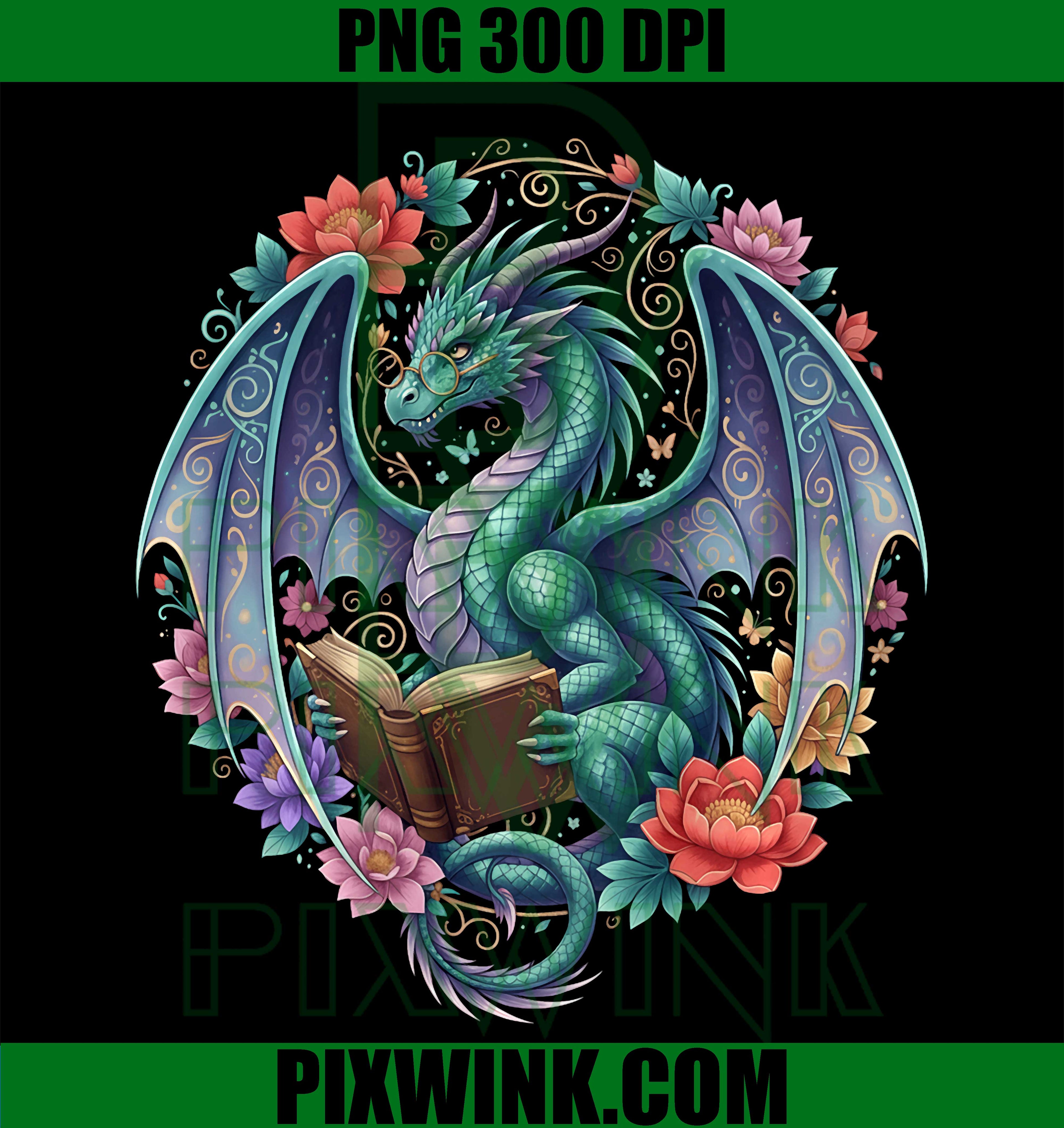 Funny Dragon Reading Book, Bookworm, Book Lover PNG