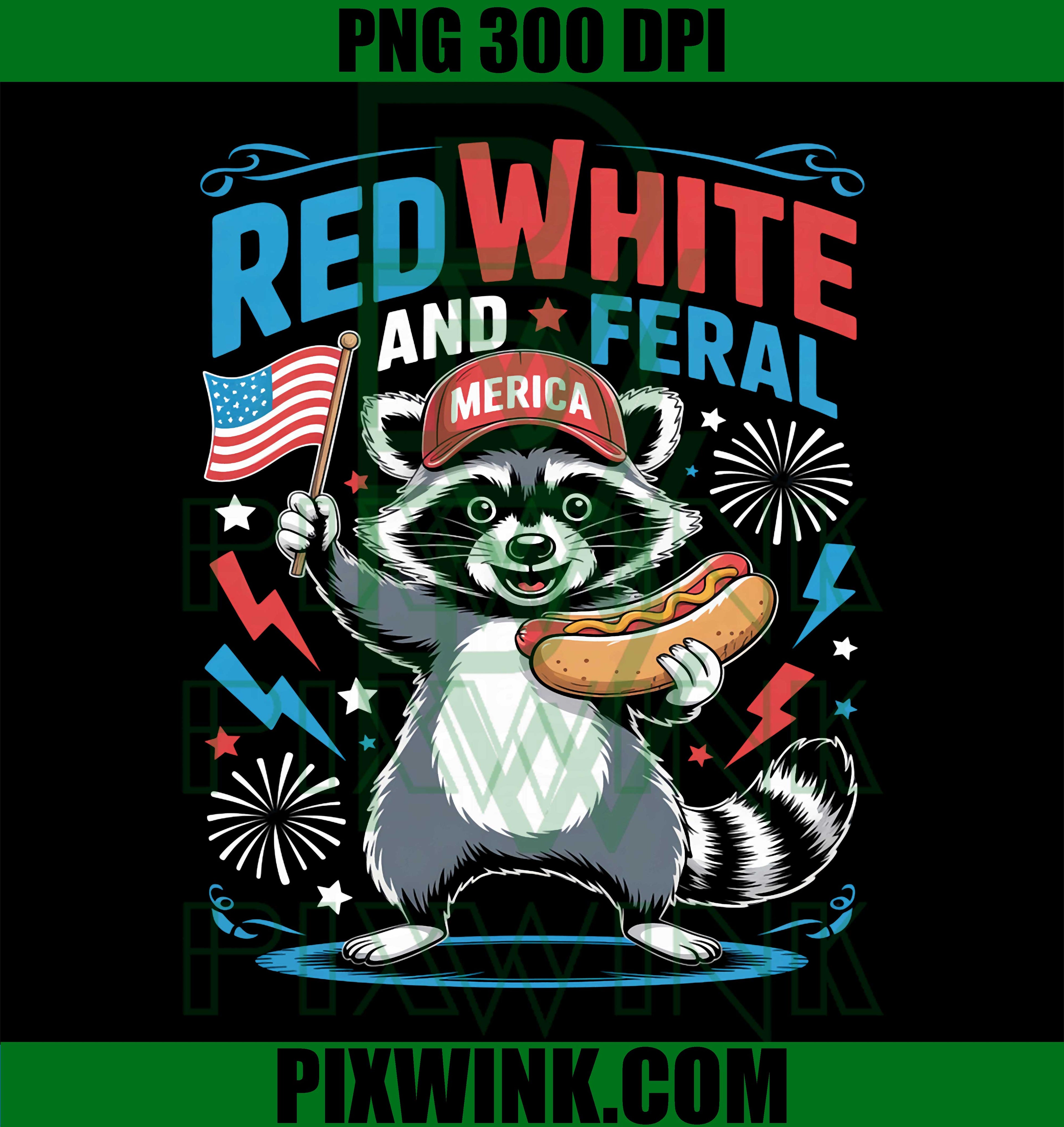Raccoon 4th Of July USA PNG, Red White Feral Retro Design