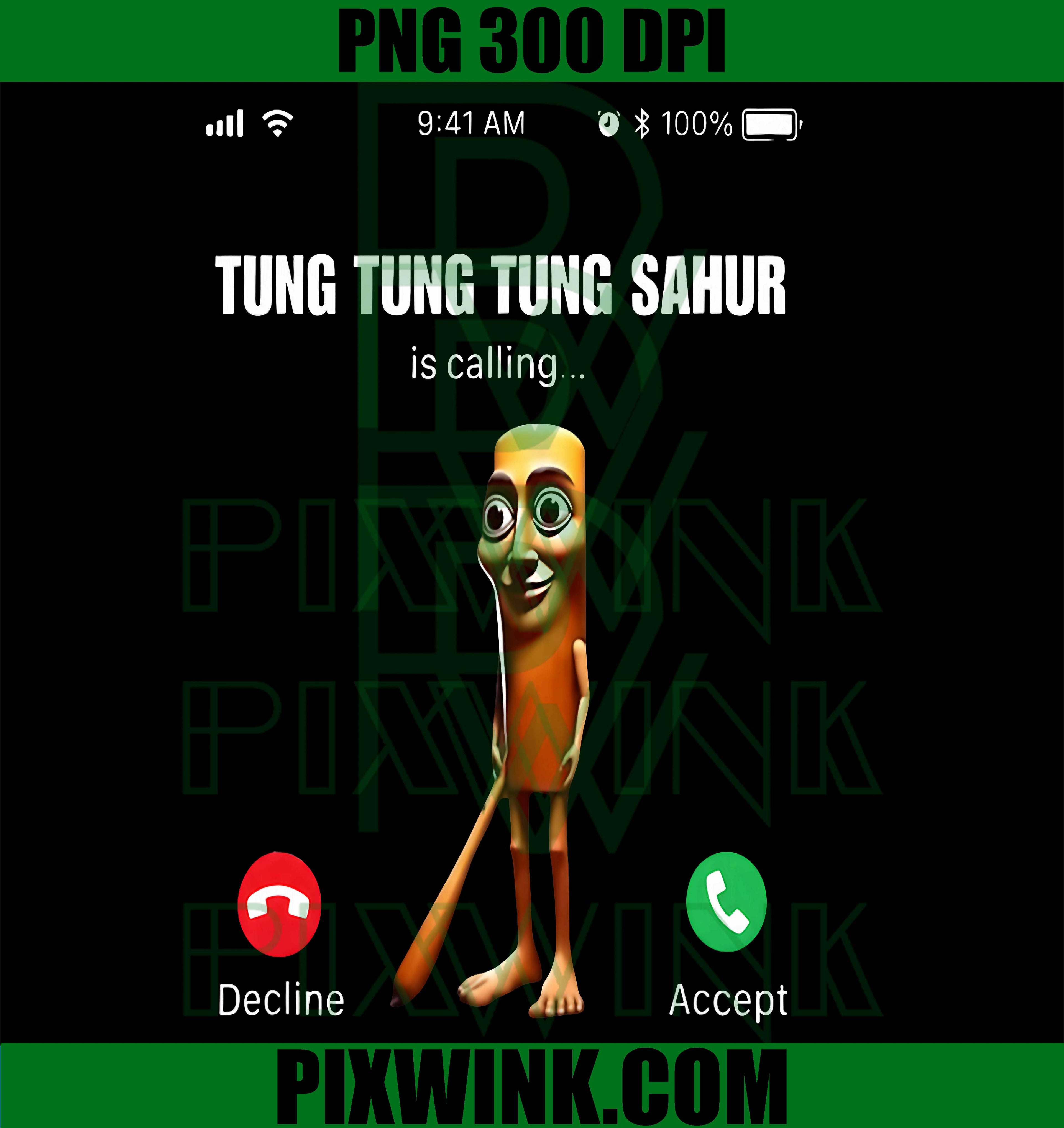 Tung Sahur Calling PNG, Funny Fishing Brainrot Meme PNG
