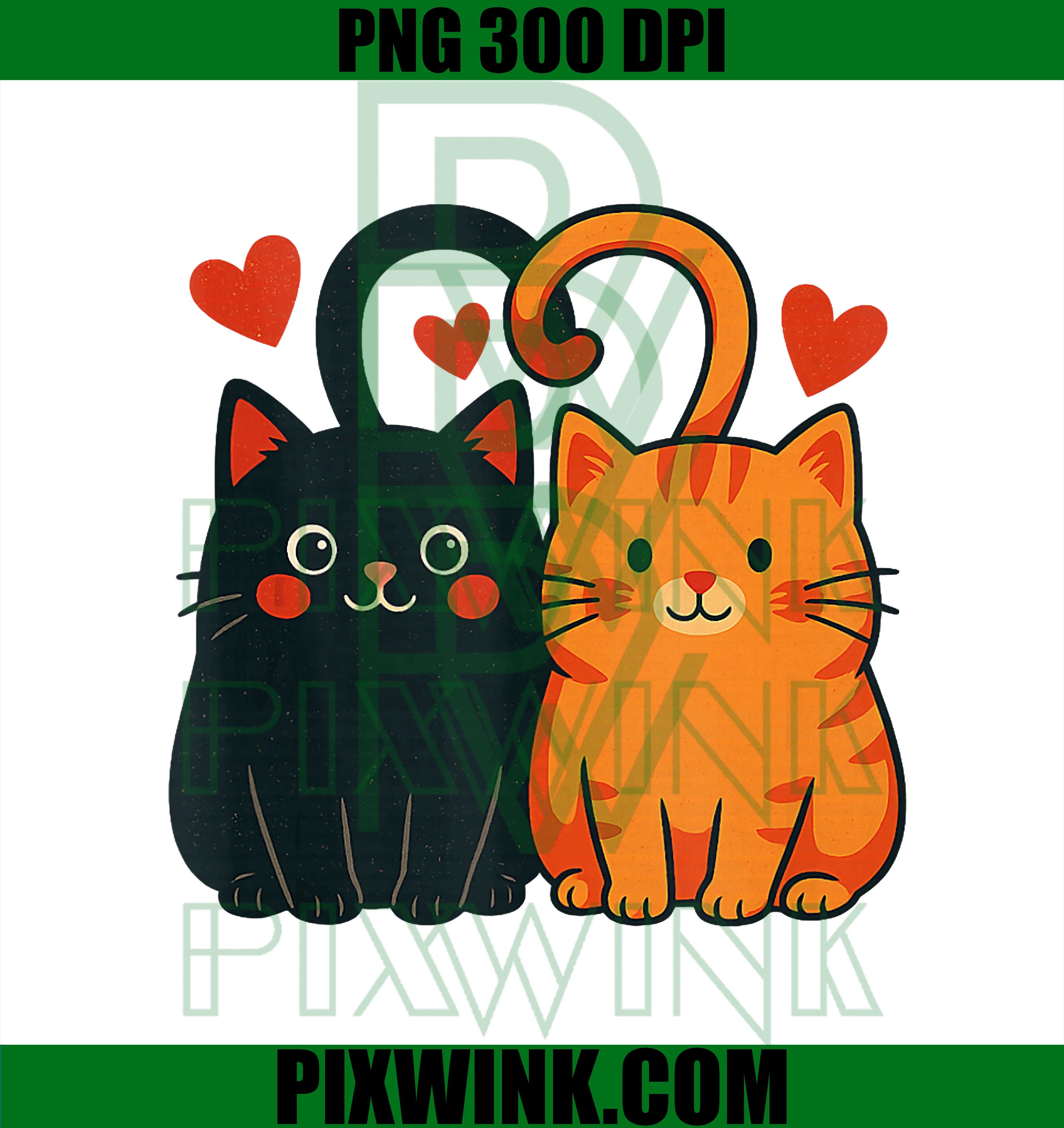 Black and Orange Cat Valentine, Ginger Cat Valentine's Day PNG