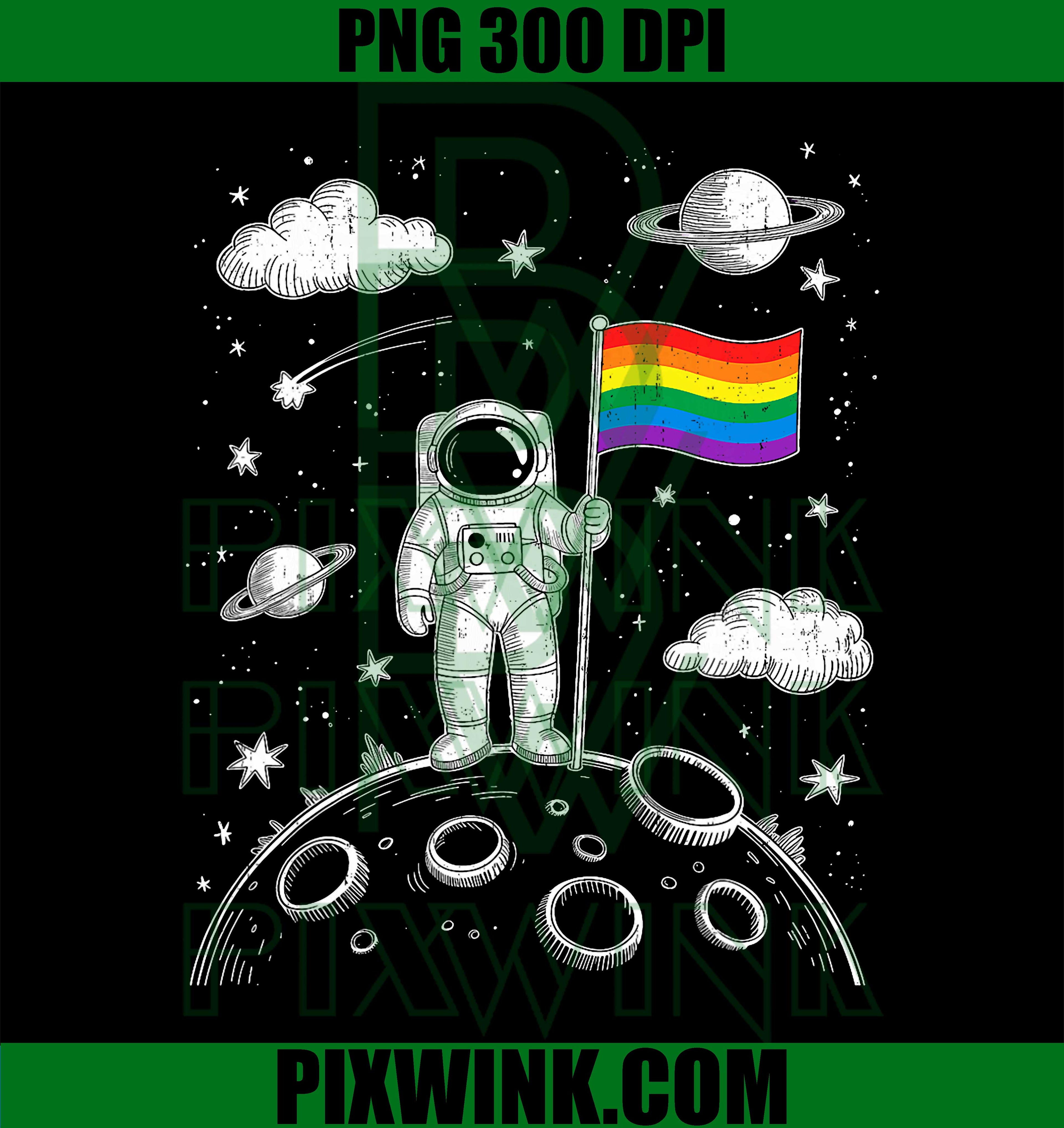 Rainbow Pride Astronaut Moon PNG, LGBTQ Space Retro Design