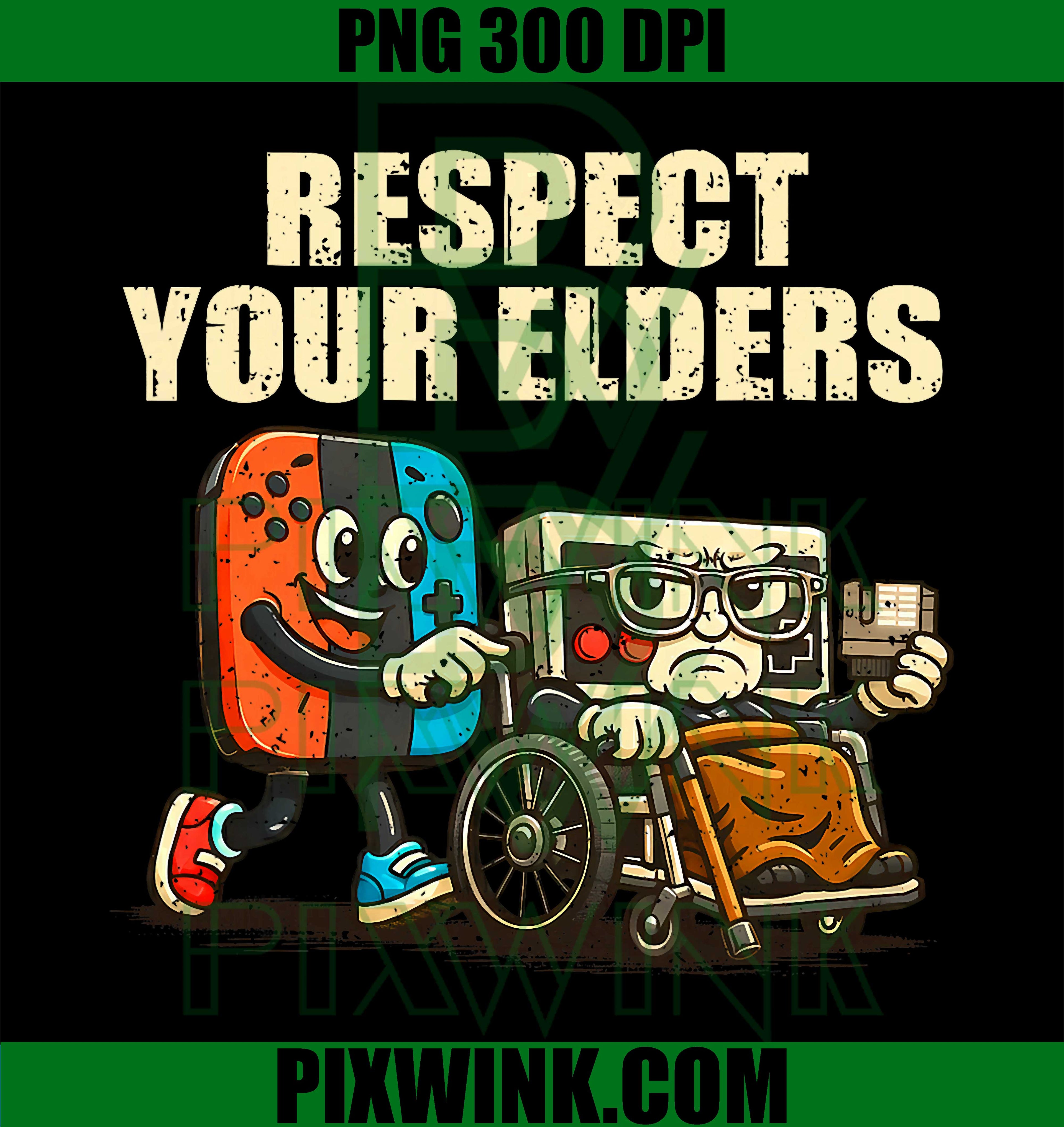 Respect Your Elders Retro Gaming, Funny Gamer Controller 80s PNG, Vintage Gamer Quote Design PNG