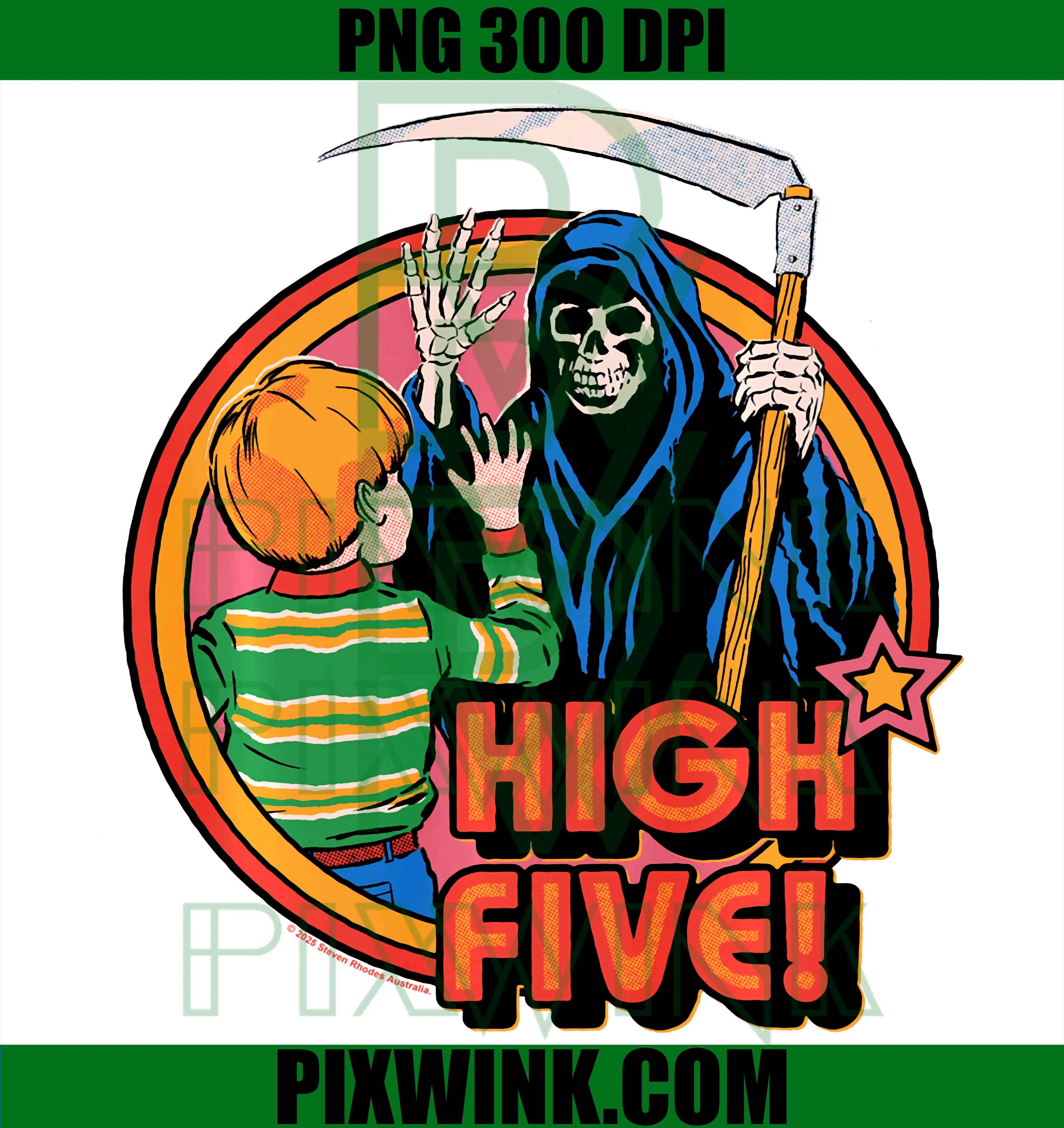 Grim Reaper High Five PNG, Retro Vintage Funny Humor PNG