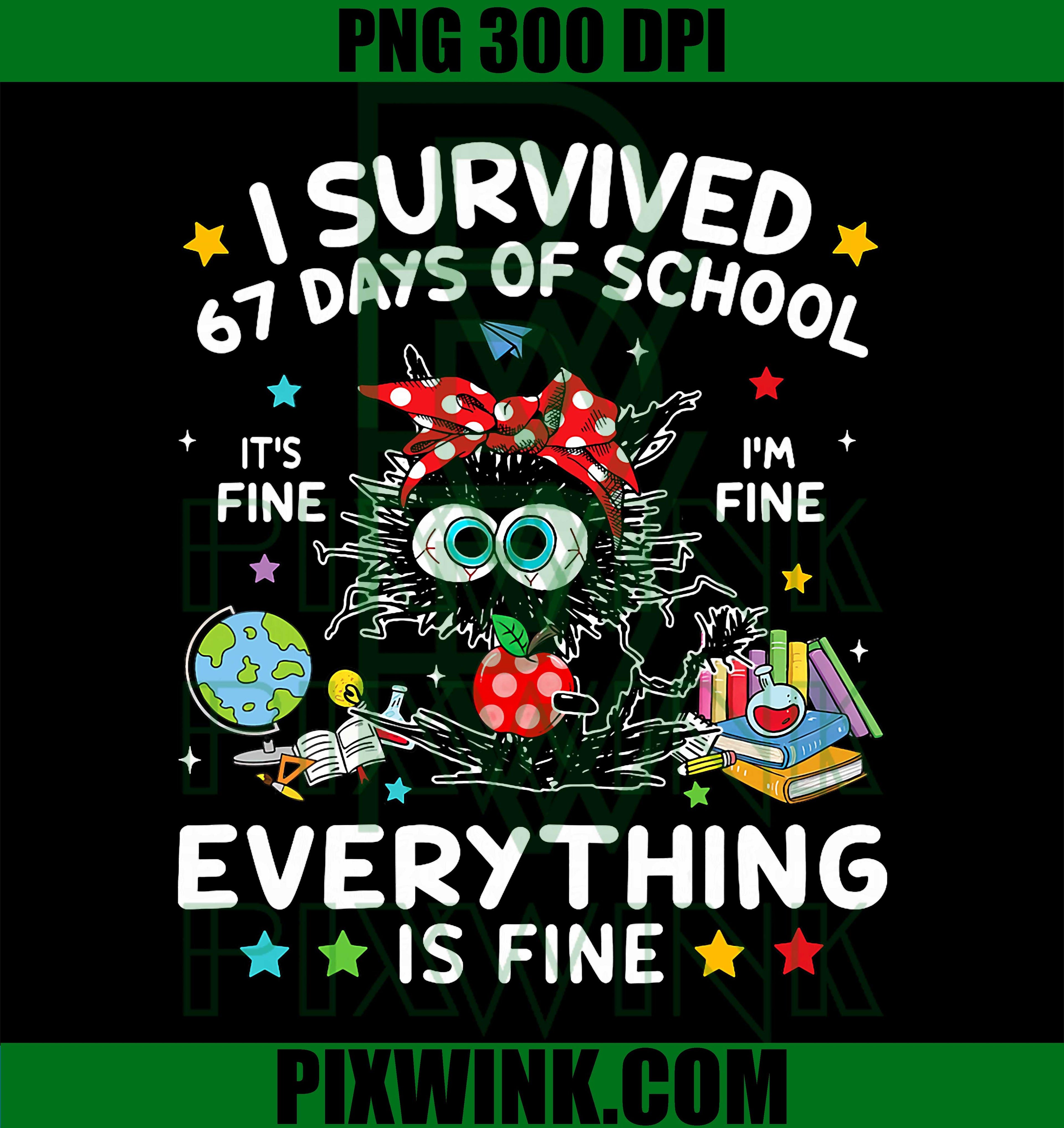 Black Cat I Survived 67 Days of School Its Fine I'm Fine PNG