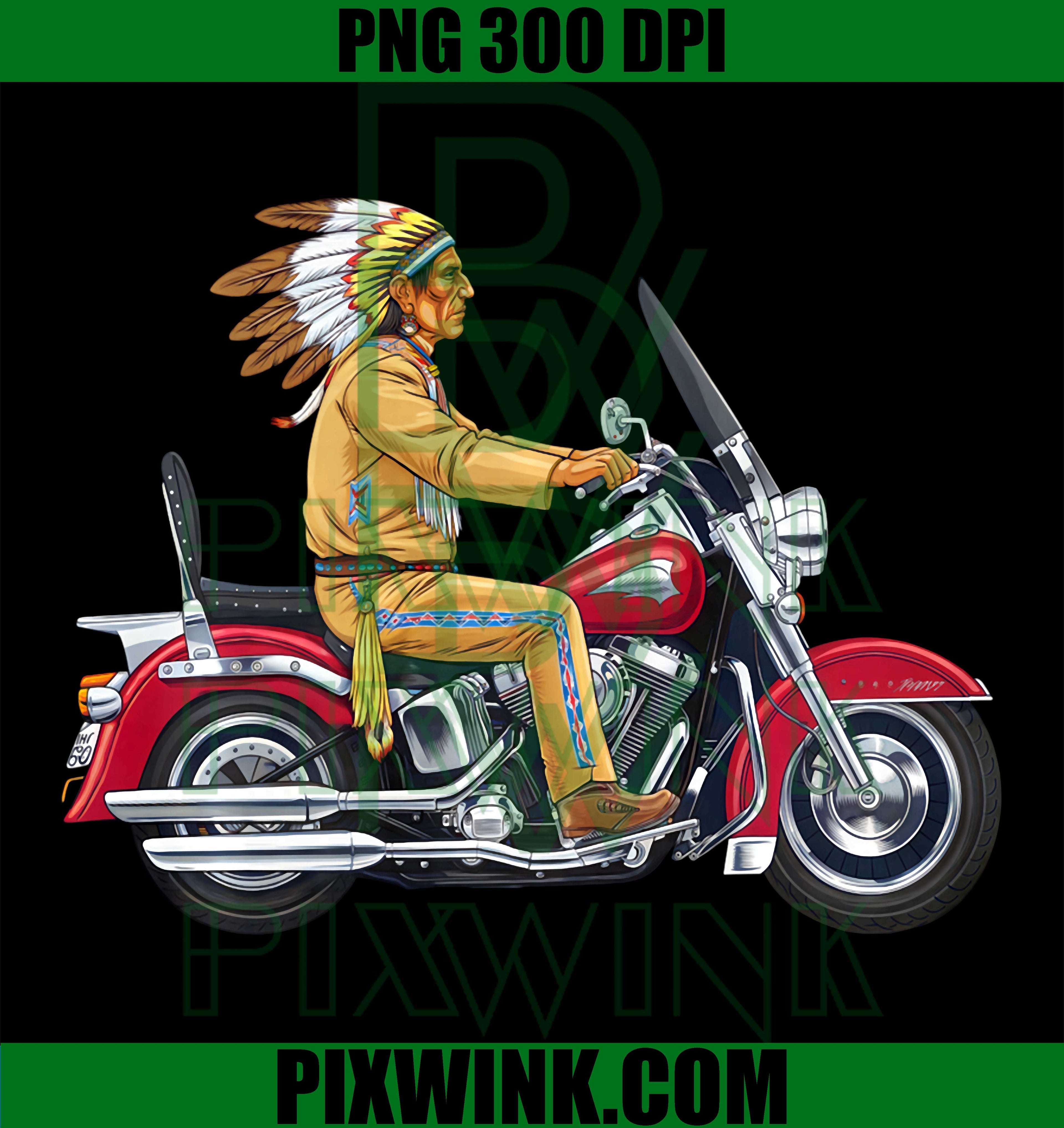 Native American Indian Indigenous PNG, Retro Biker Motorcycle PNG