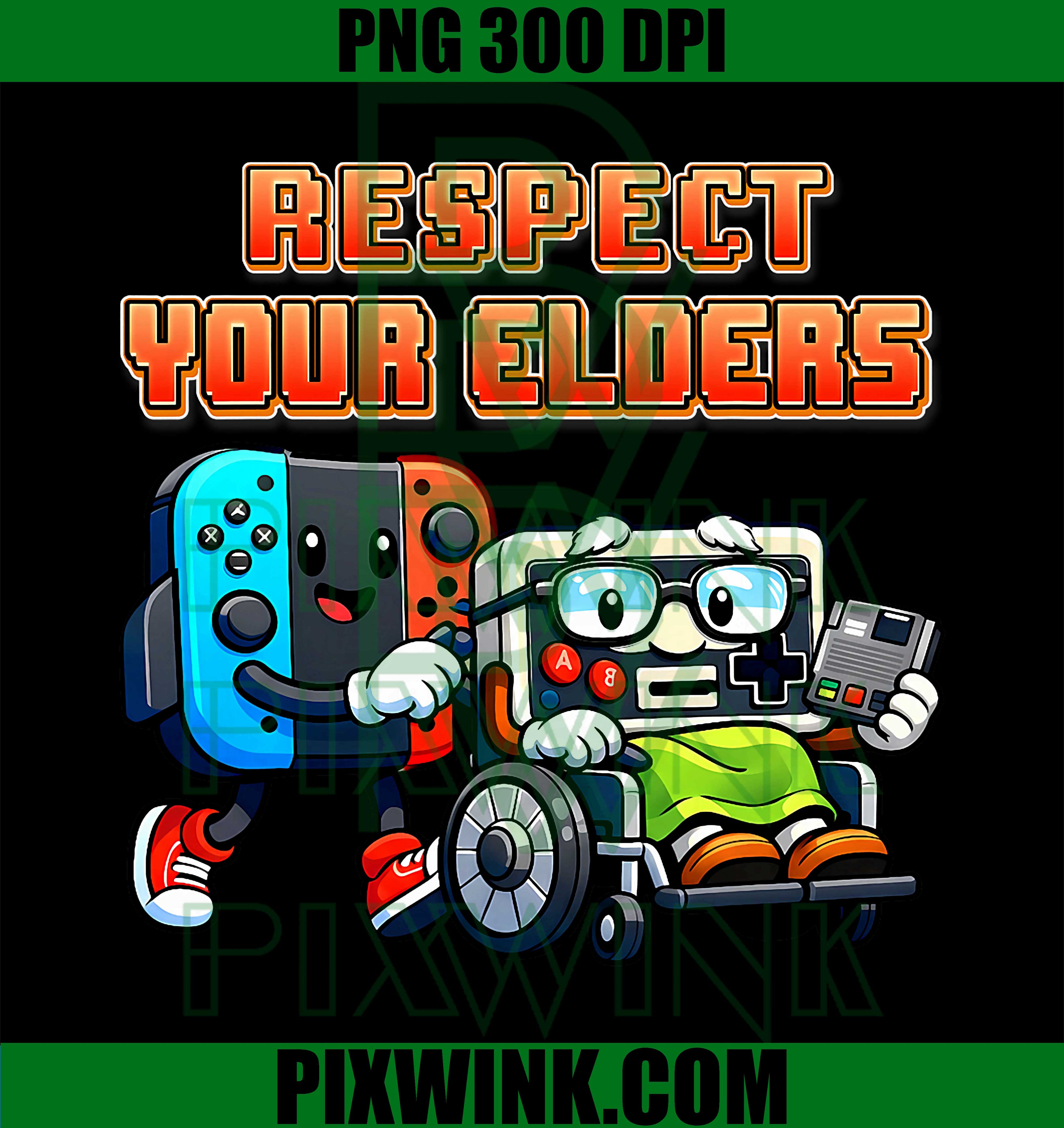 Respect Your Elders Retro Gaming PNG, Funny 80s Gamer Controller PNG
