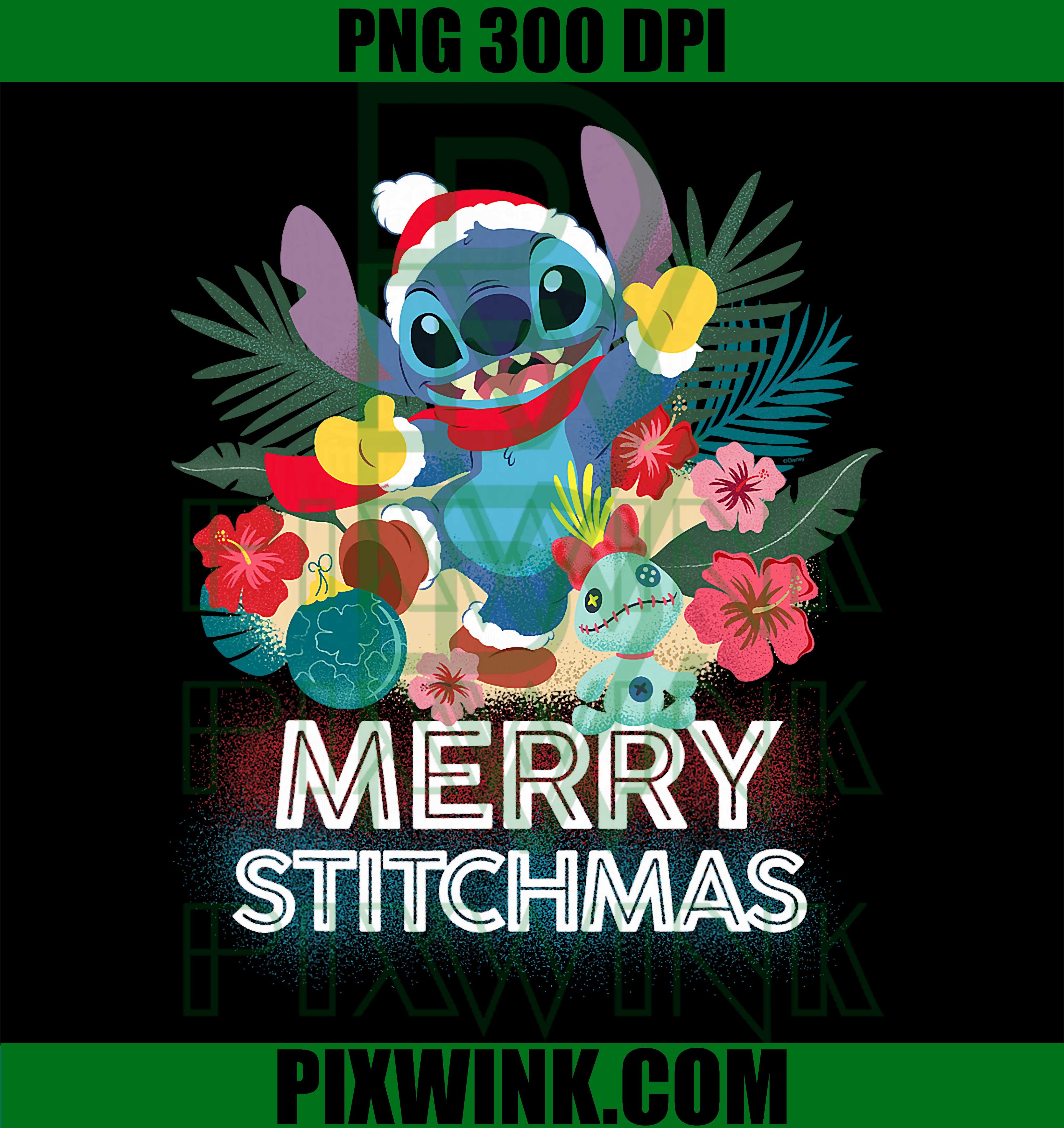 Disney Stitch Christmas Merry Stitchmas Tropical Holiday PNG