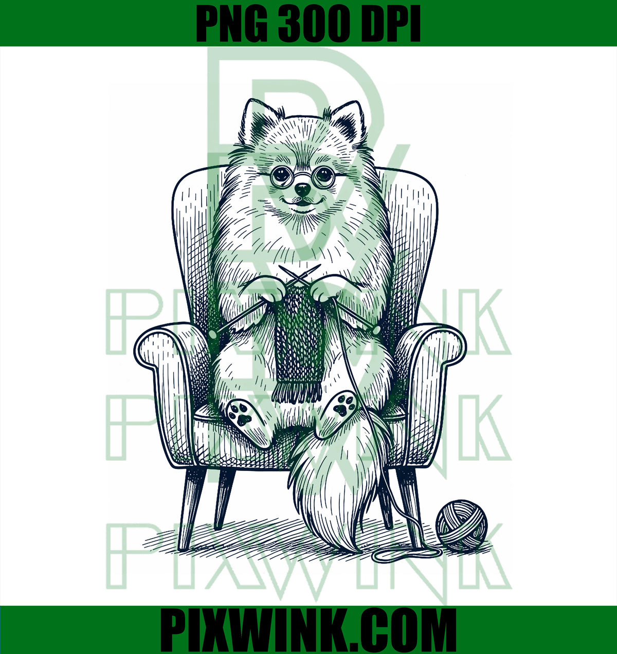 Vintage Pomeranian Dog Knitting, Knit Lover PNG, Pomeranian PNG