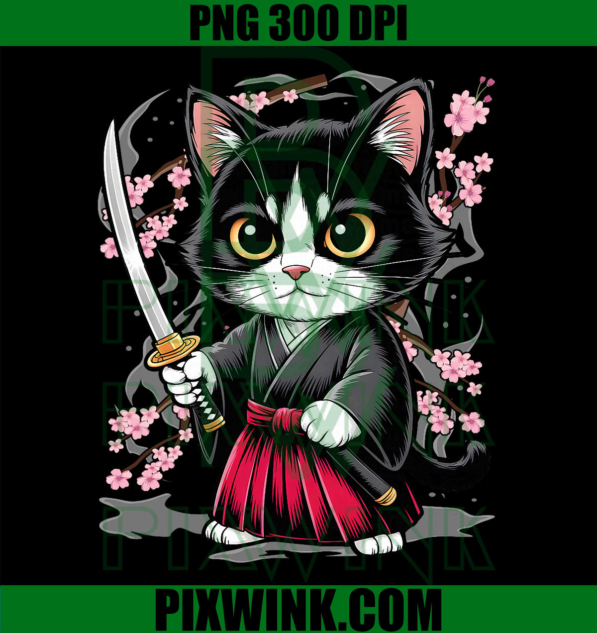 Samurai Cat Japanese Vintage Kawaii PNG, Funny Cats PNG
