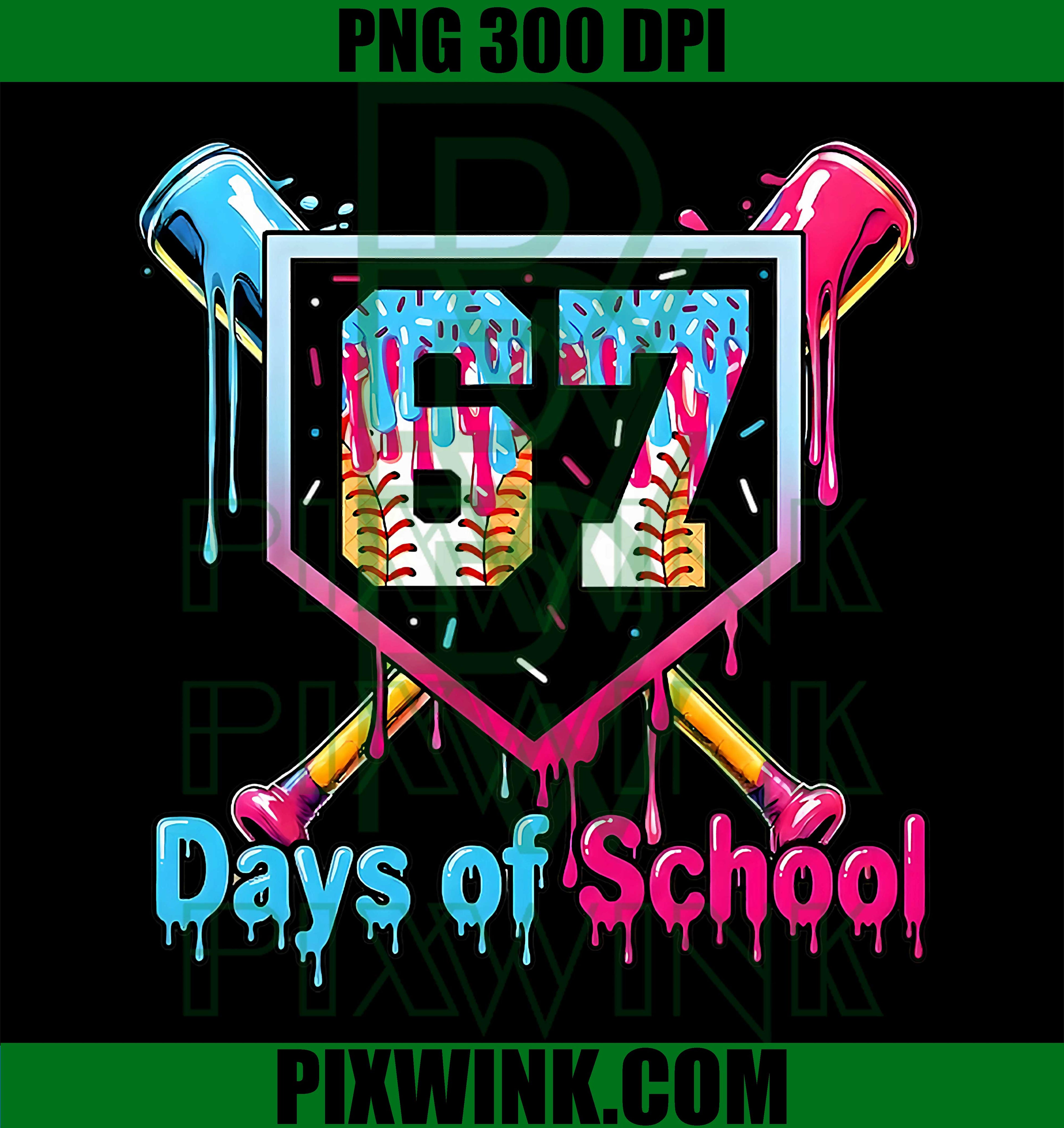 Baseball Ice Cream Drip Number 67 Days of School Six Seven PNG