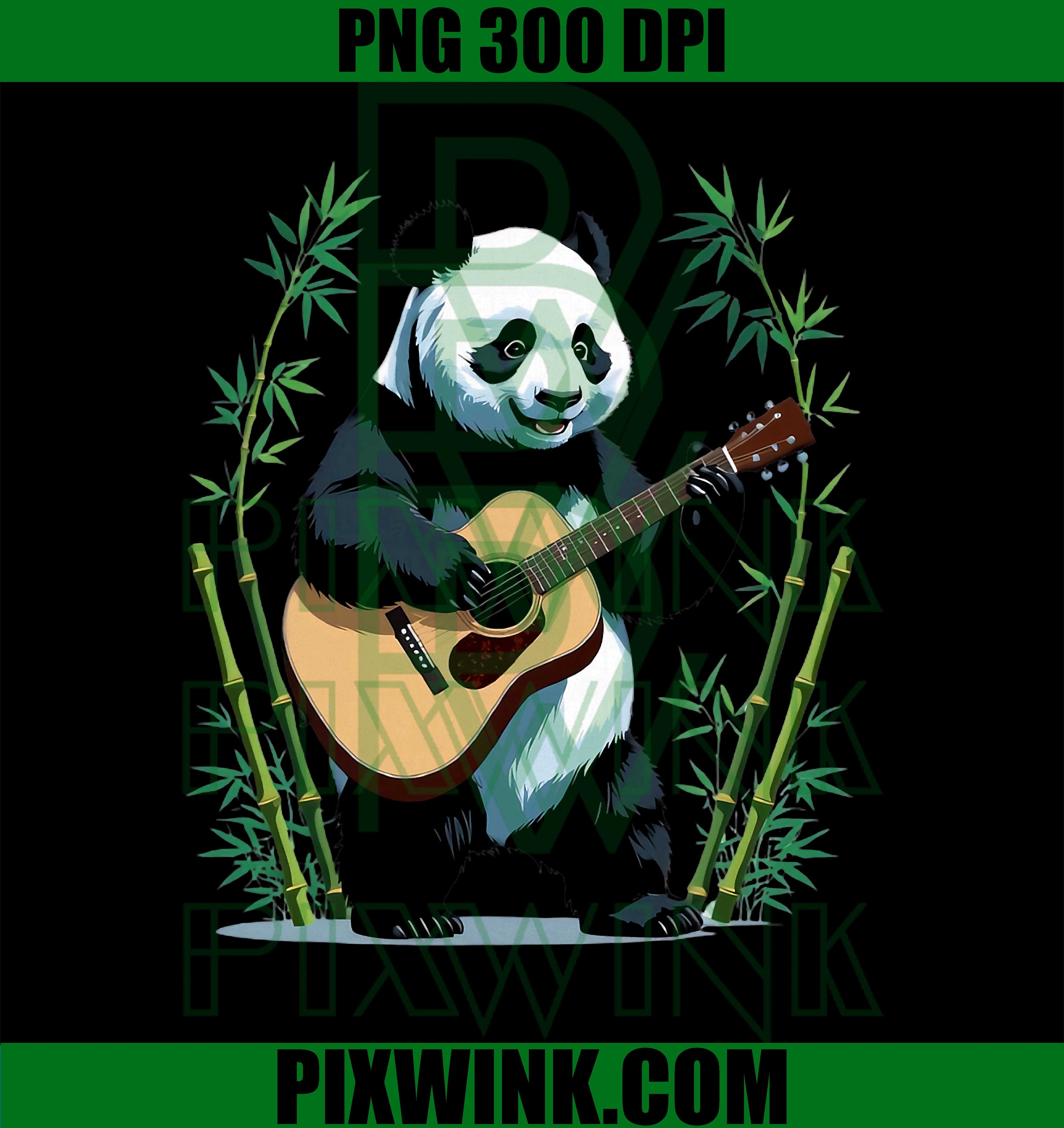 Cute Panda Playing Guitar in Bamboo Forest PNG