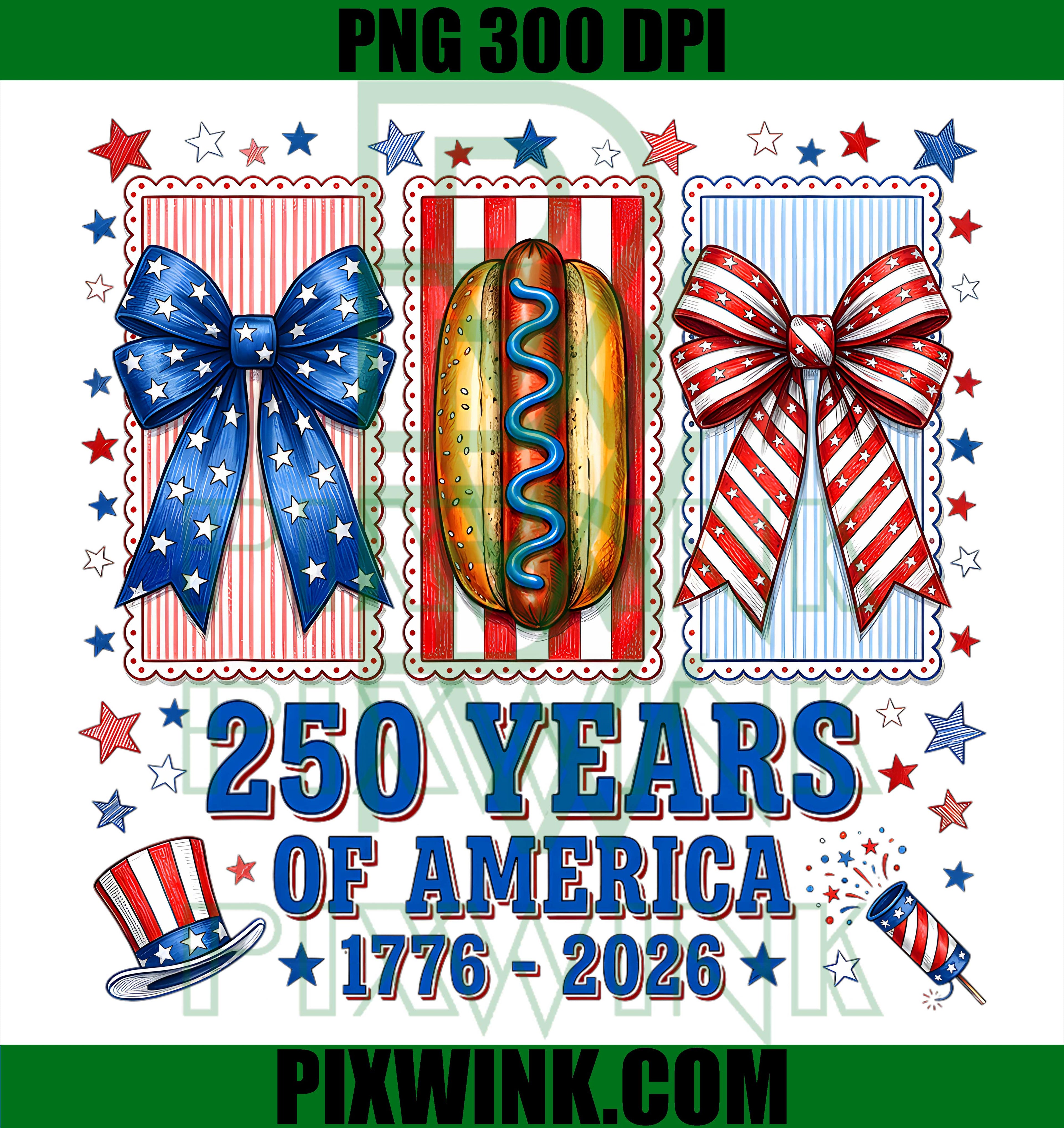 America Hot Dog Bow PNG, 250th Anniversary USA PNG, 4th July Patriotic PNG