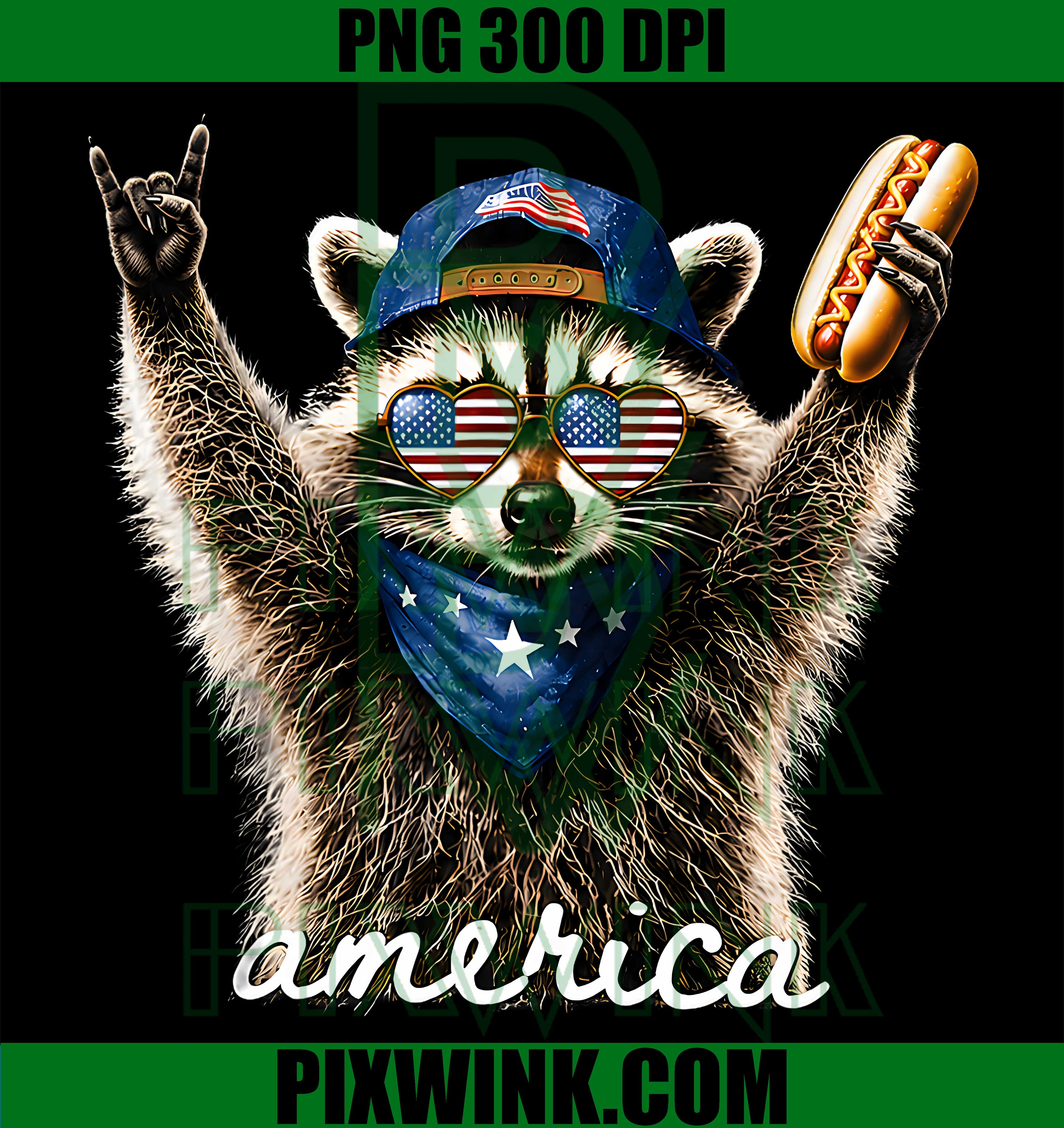 Funny Meme Raccoon PNG, Hot Dog 4th of July PNG, US Flag 250 Years PNG