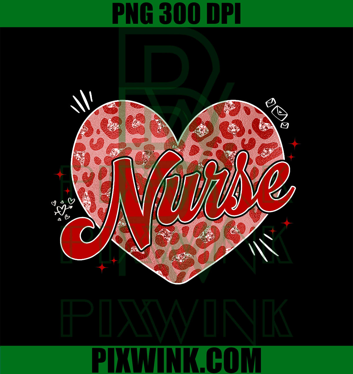Nurse Valentine Heart Pink Leopard RN CNA PNG