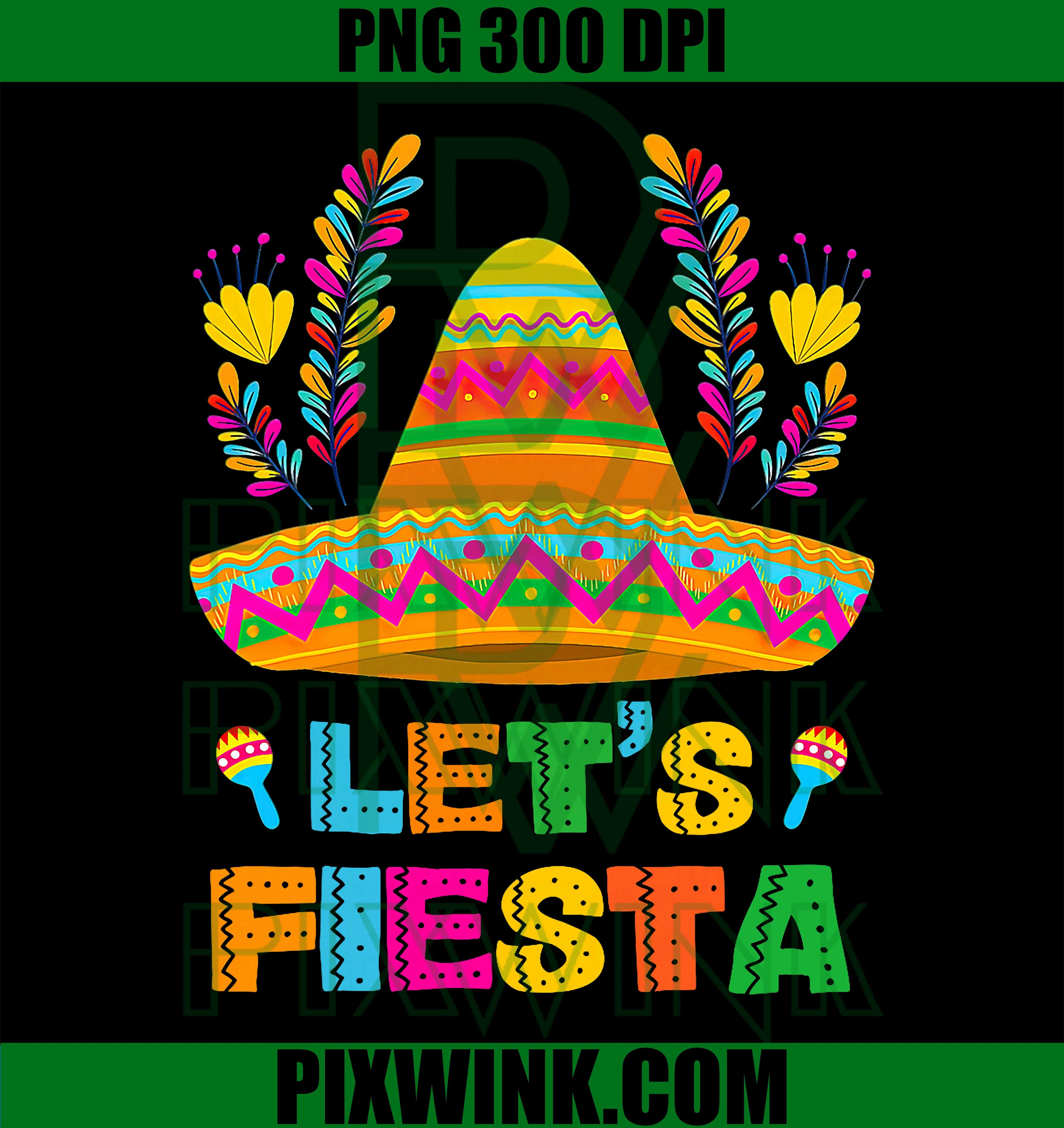 Let’s Fiesta PNG, Cinco De Mayo Mexican Hat Guitar PNG
