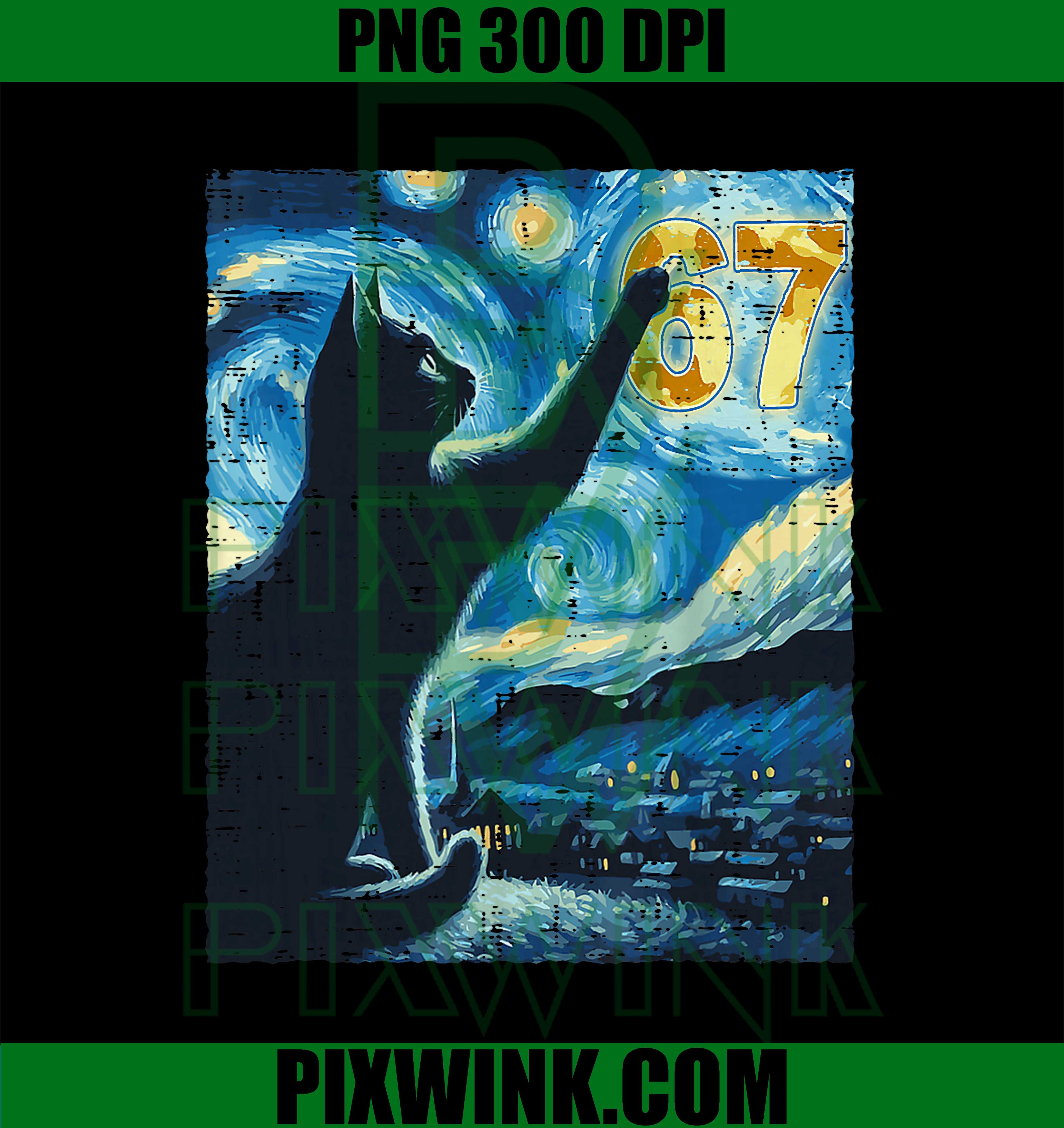 Black Cat Starry Night Van Gogh Cat, 67 Six Seven Meme Viral PNG