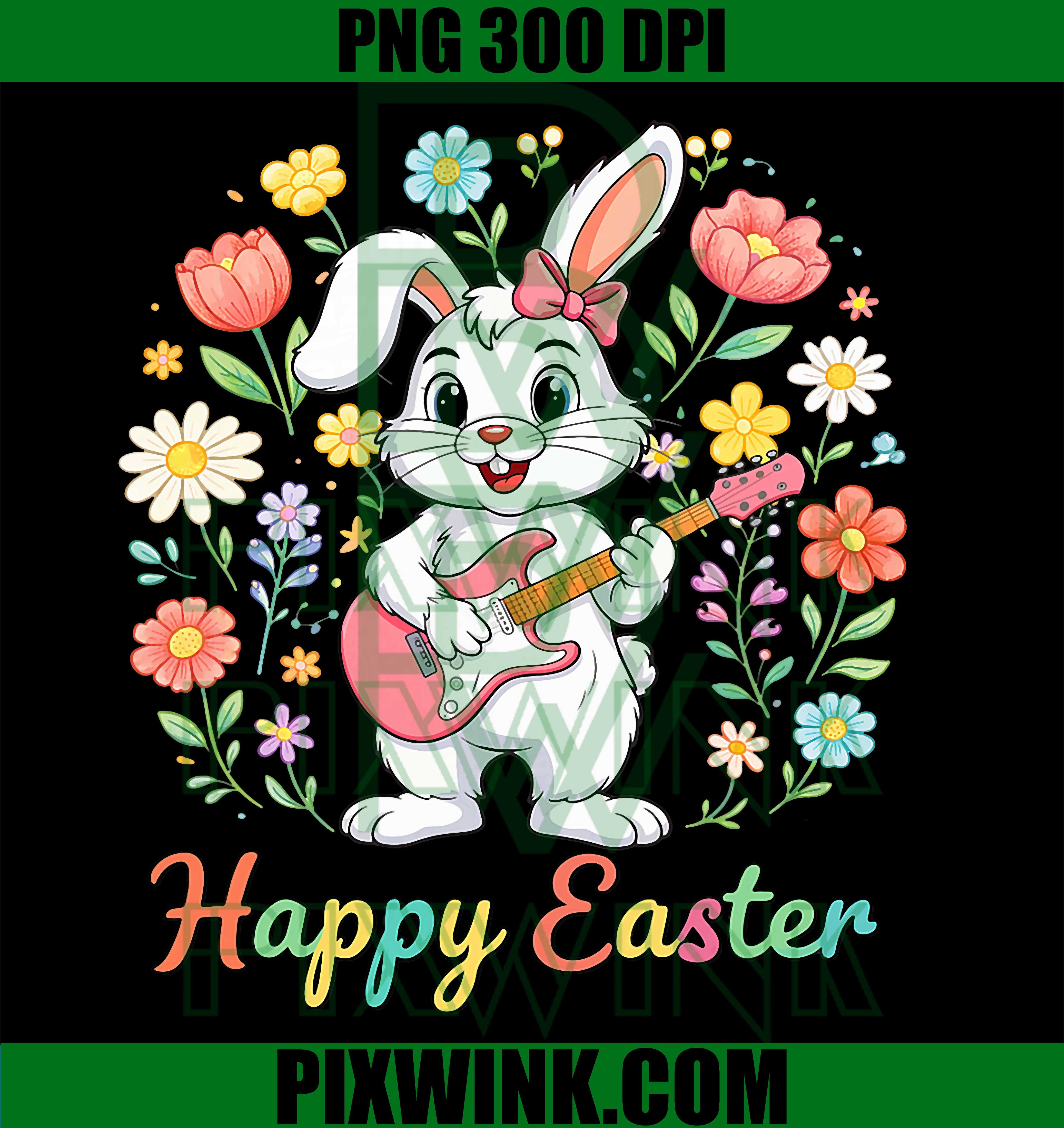 Easter Bunny Guitar PNG, Flower Egg Easter PNG, Music Bunny Easter PNG