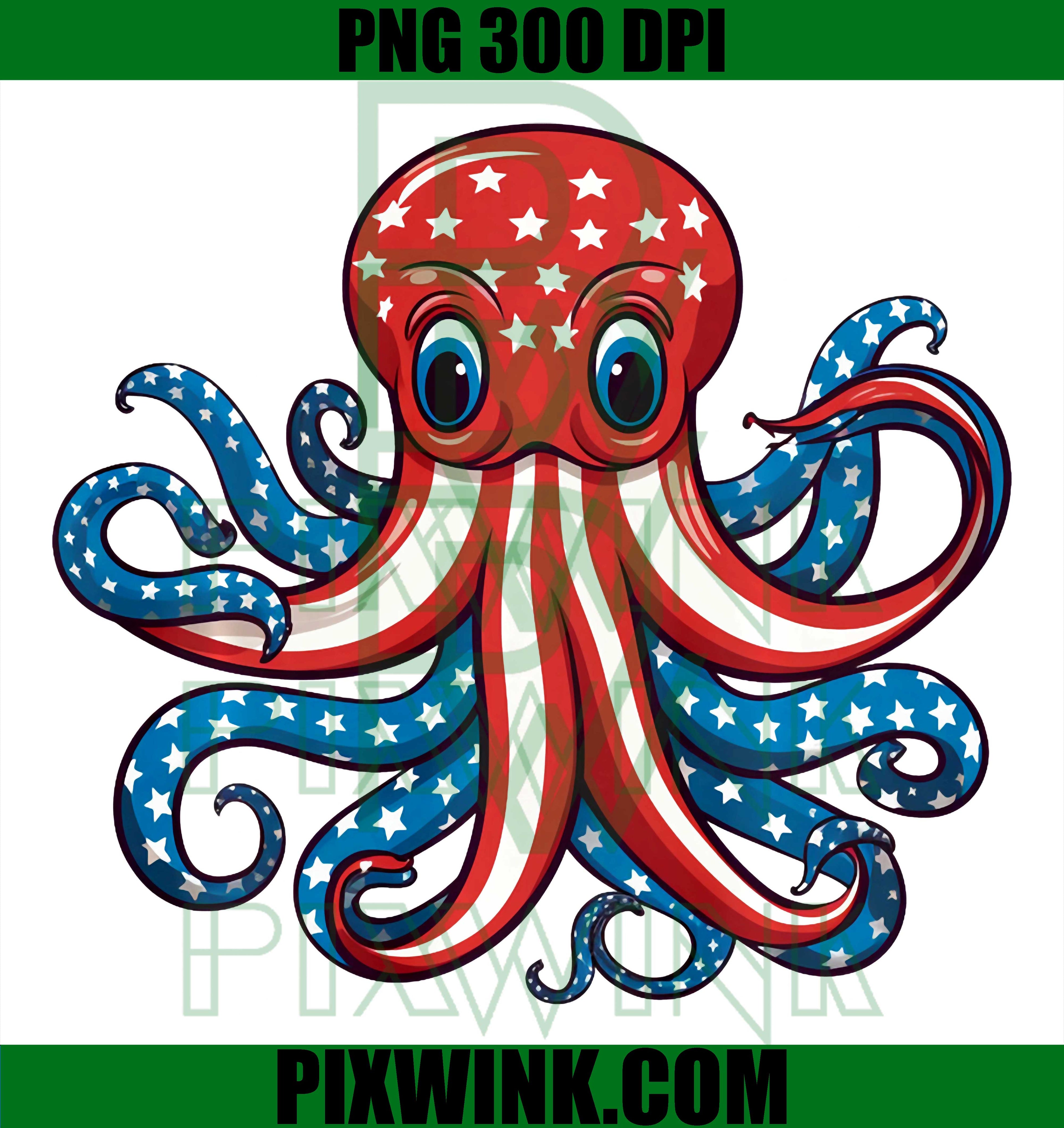 Octopus American Flag 4th Of July PNG, Day Octopus PNG