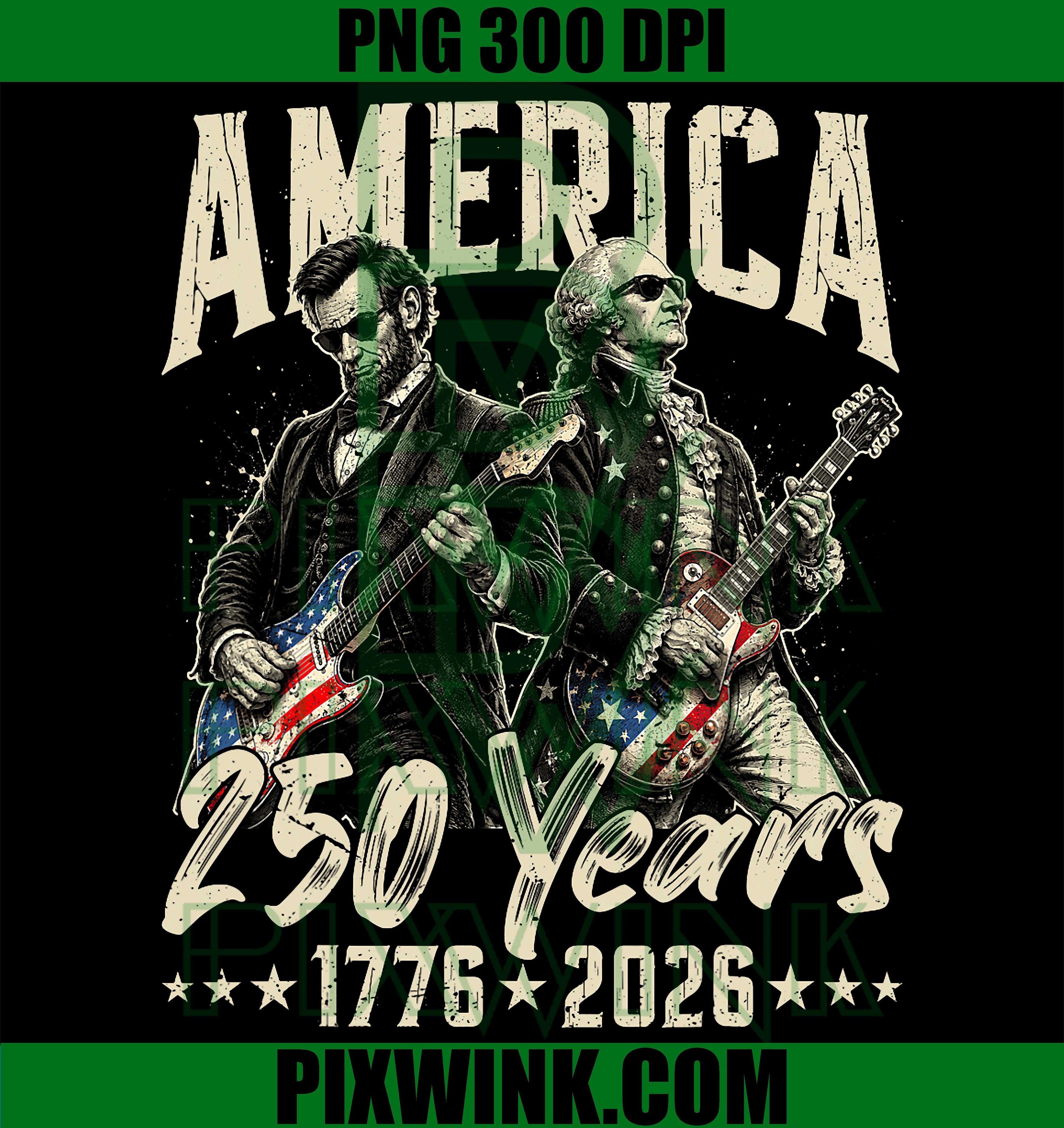 America 250 USA Years Retro PNG, Trump Washington Playing Guitar PNG