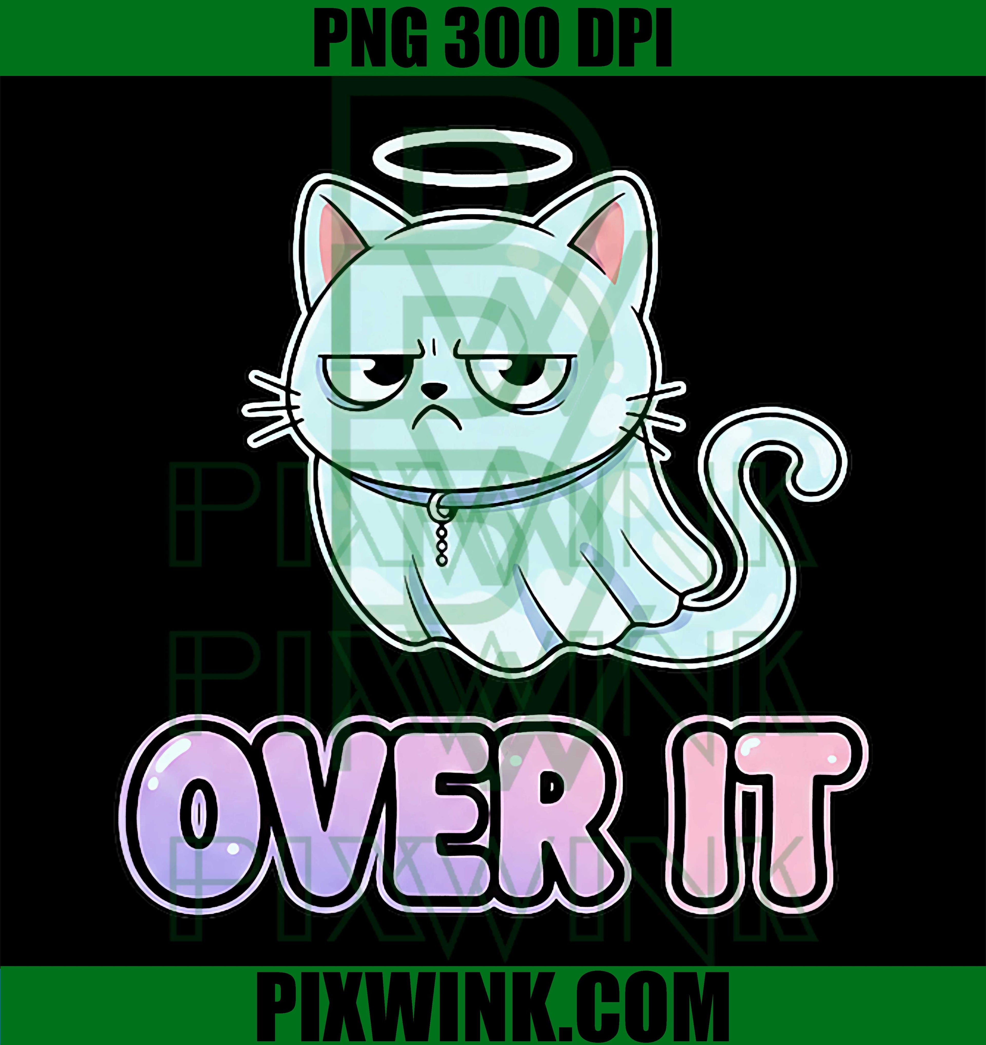Funny Grumpy Ghost Cat PNG, Sarcastic Pastel Goth Meme PNG