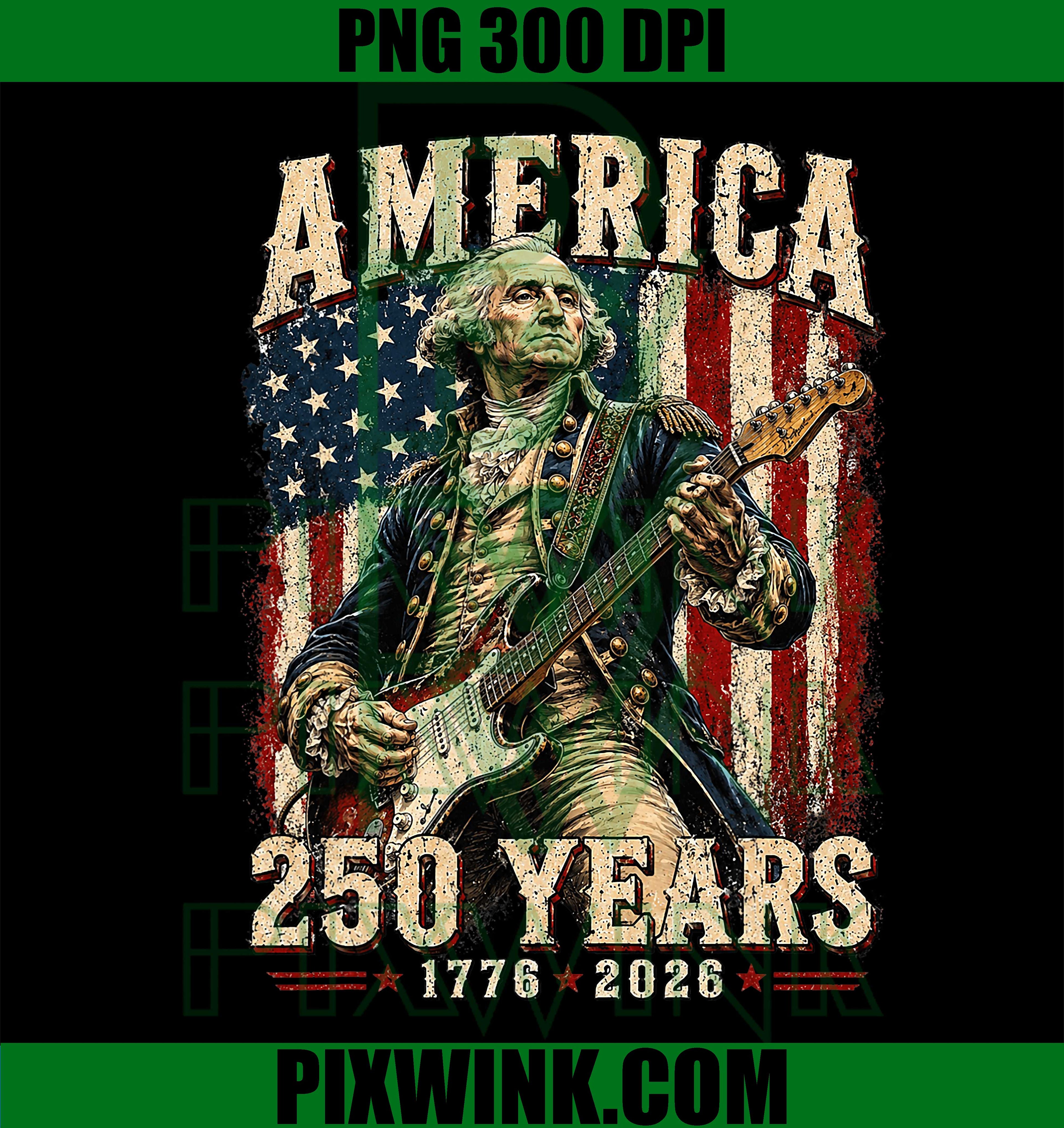 Vintage George Washington Guitar PNG, 250 Years America Patriotic PNG