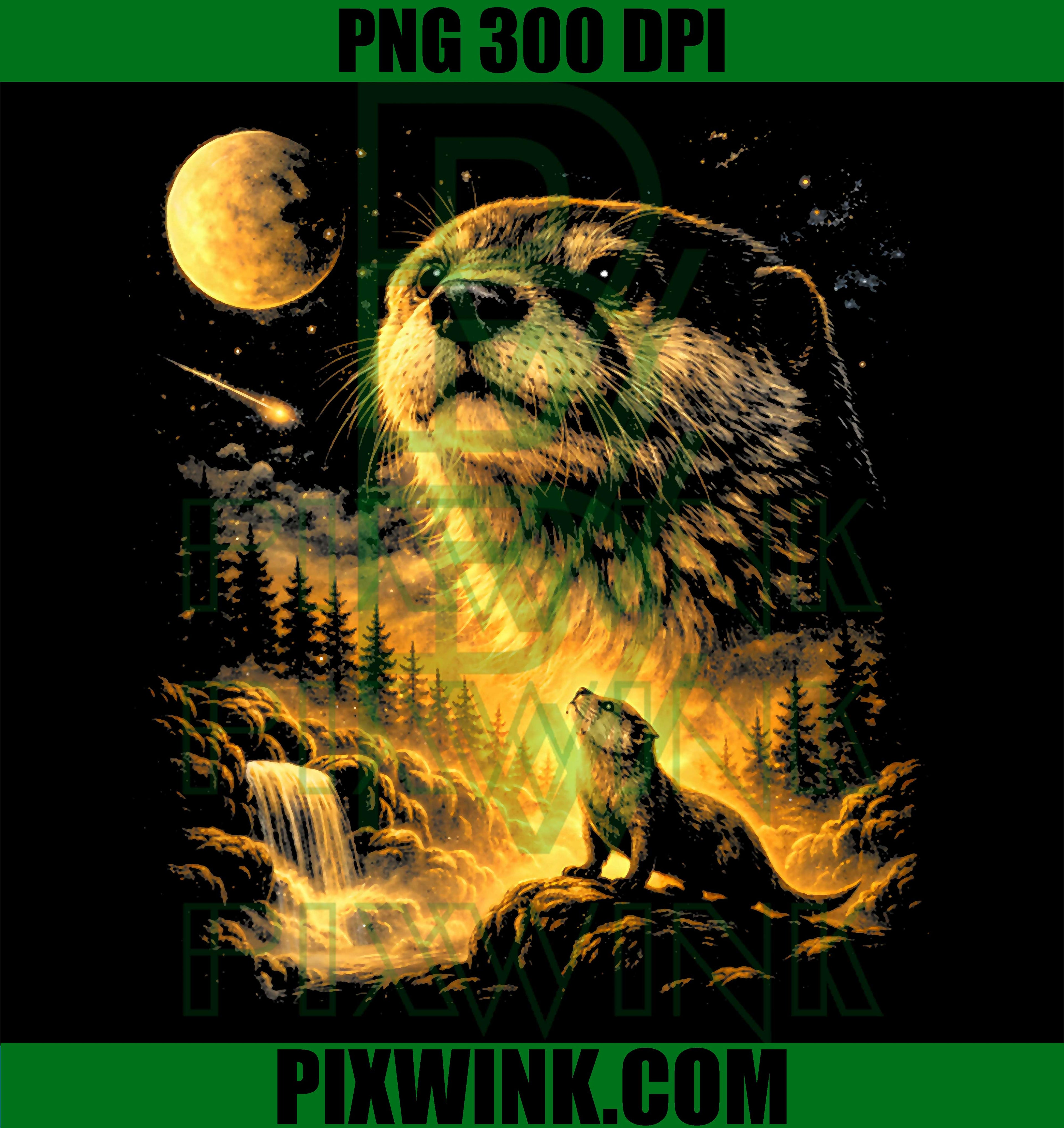 Retro Otter Howling To The Moon PNG, 90s Animal Meme Graphic PNG