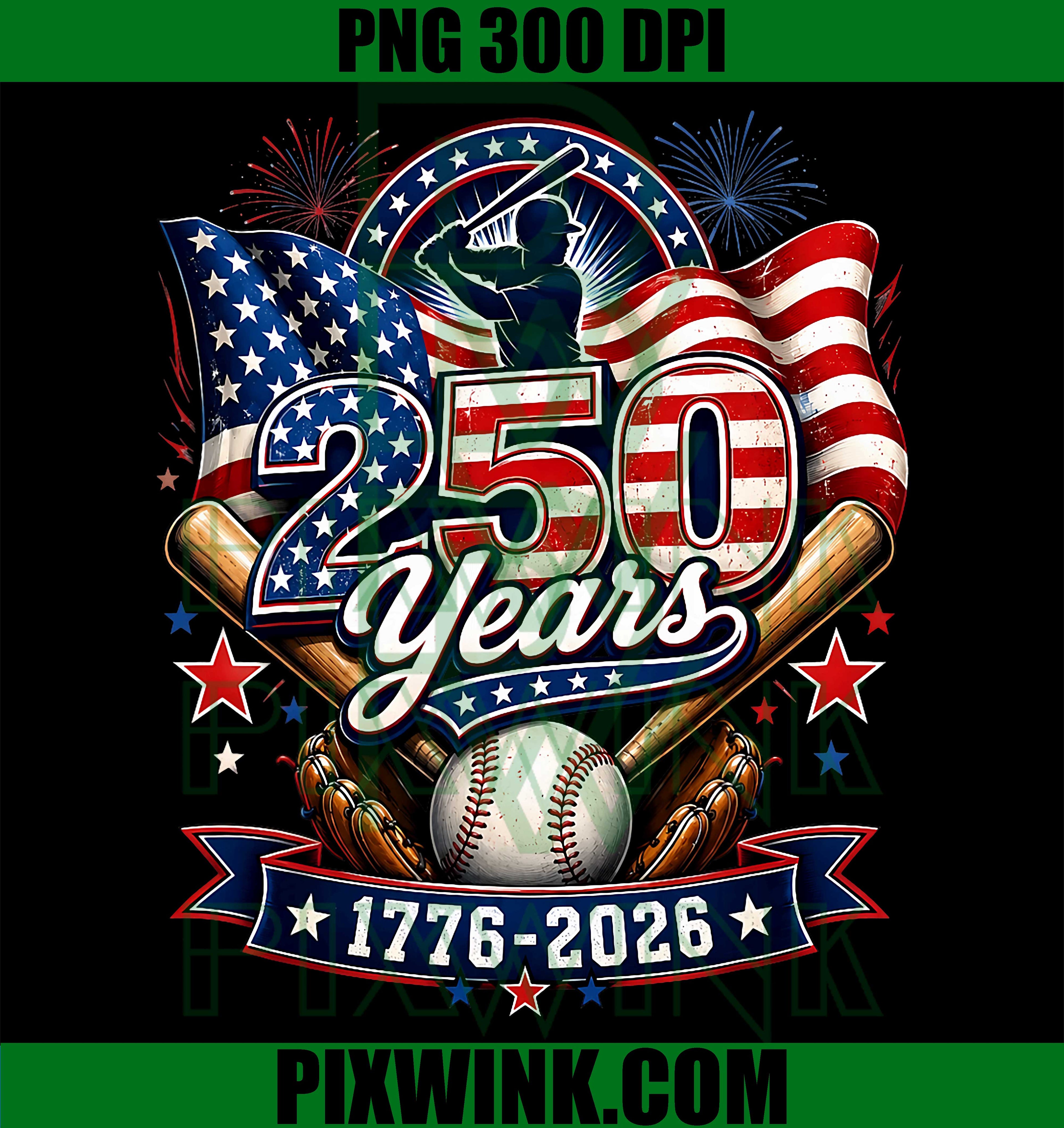 America 250th Anniversary Baseball PNG, Patriotic Flag 1776 2026 PNG