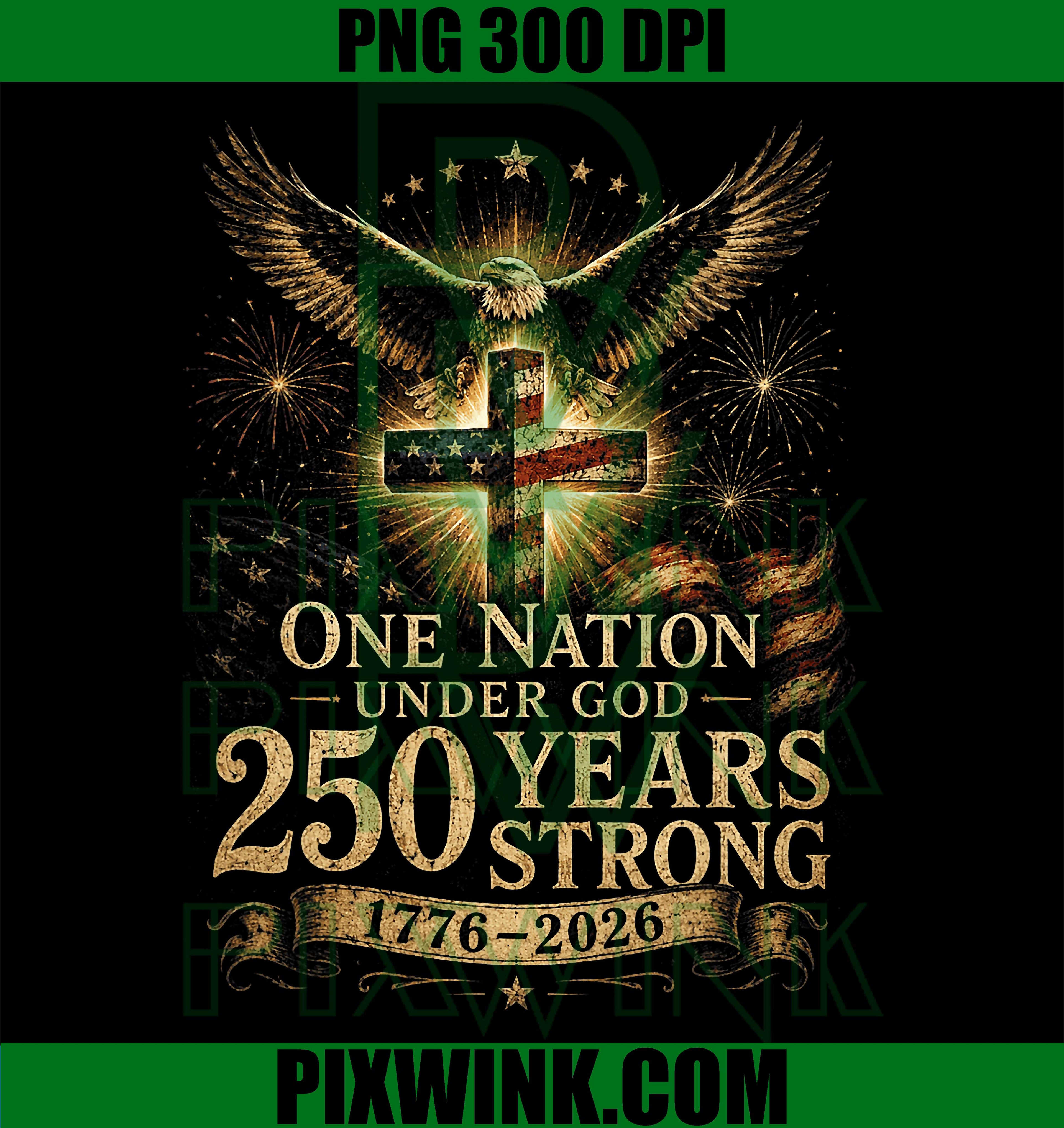One Nation Under God 250 Years PNG, 250 Anniversary USA 4th July PNG